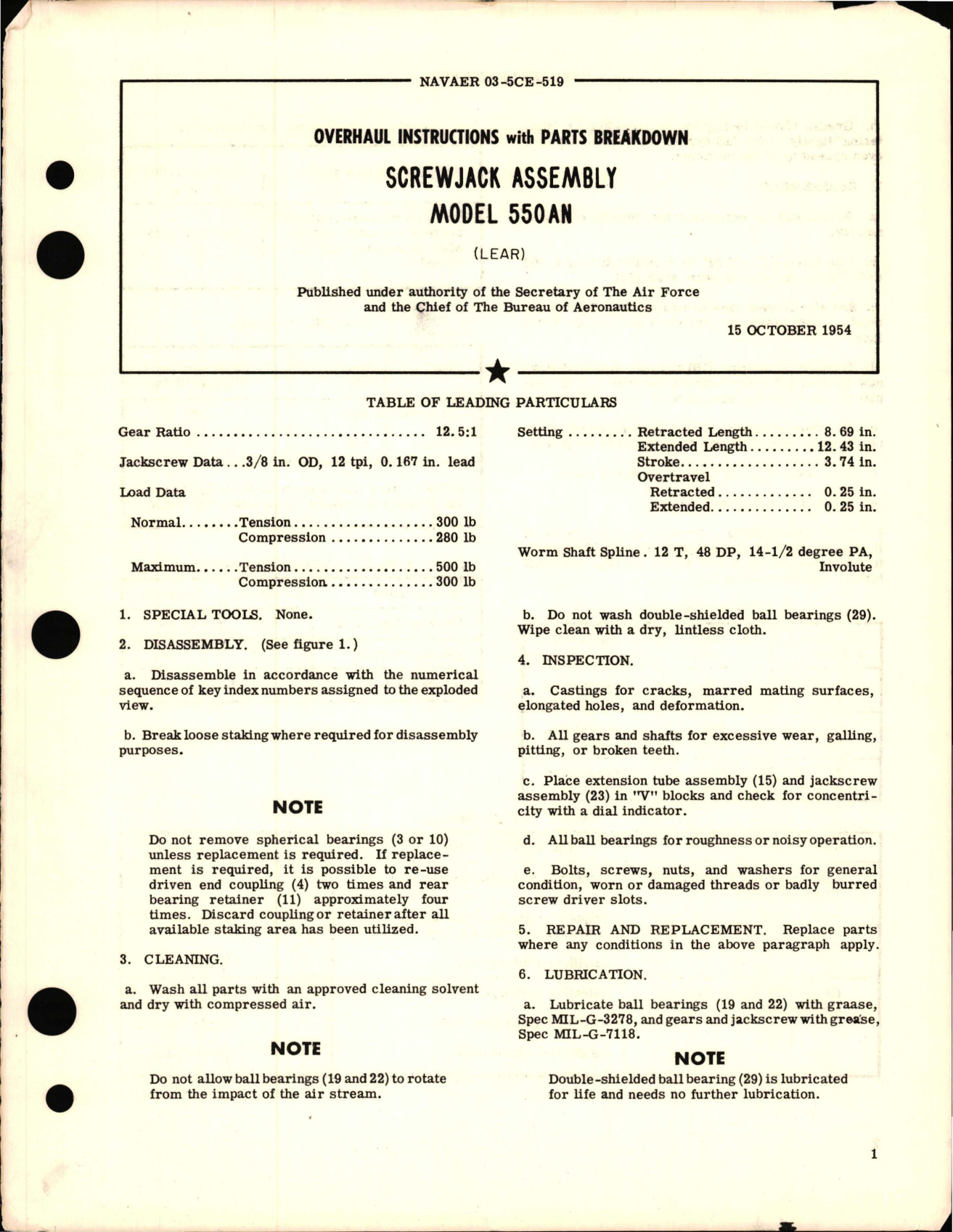 Sample page 1 from AirCorps Library document: Overhaul Instructions with Parts Breakdown for Screwjack Assembly - Model 550AN 