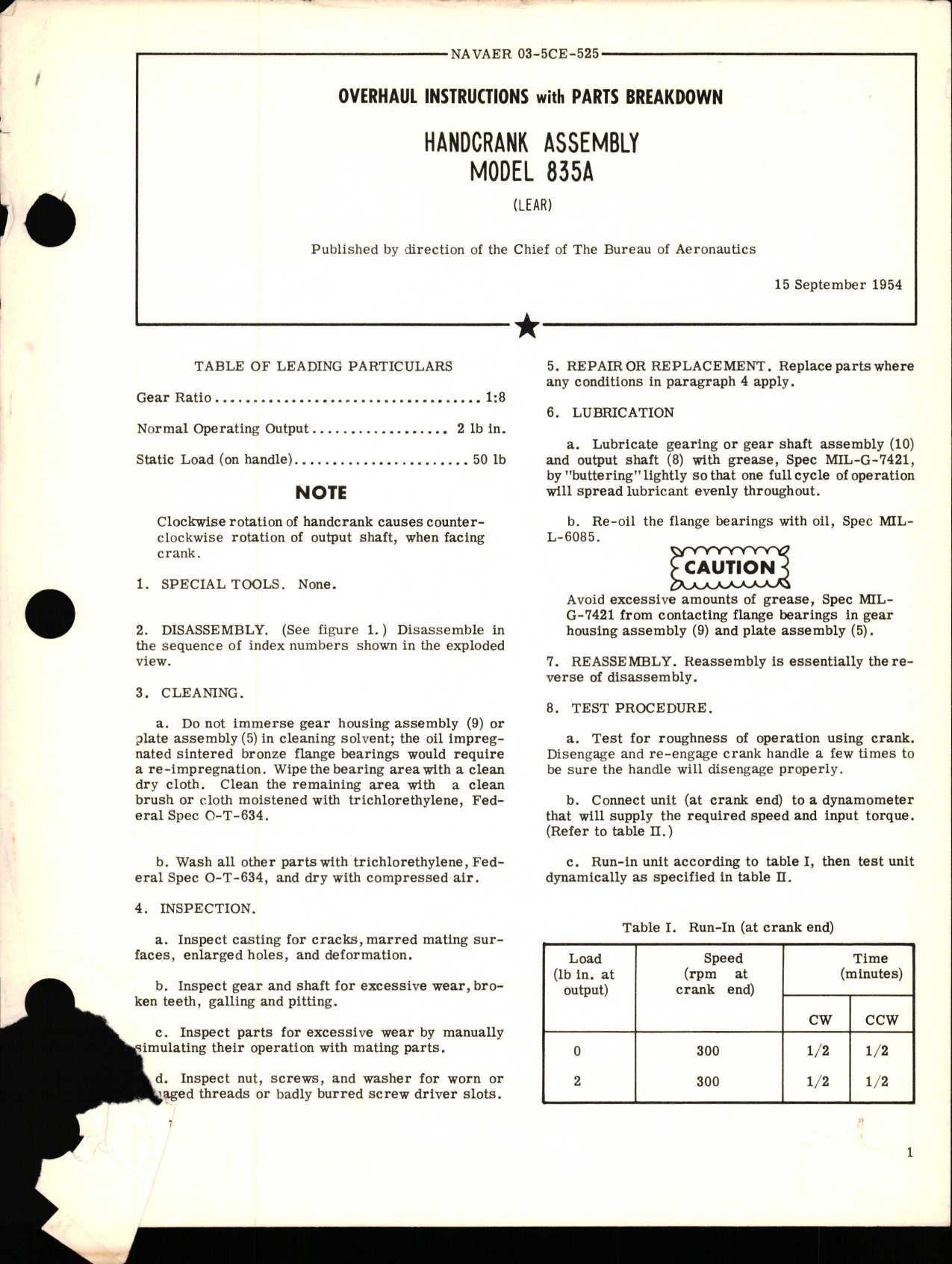 Sample page 1 from AirCorps Library document: Overhaul Instructions with Parts Breakdown for Handcrank Assembly - Model 835A