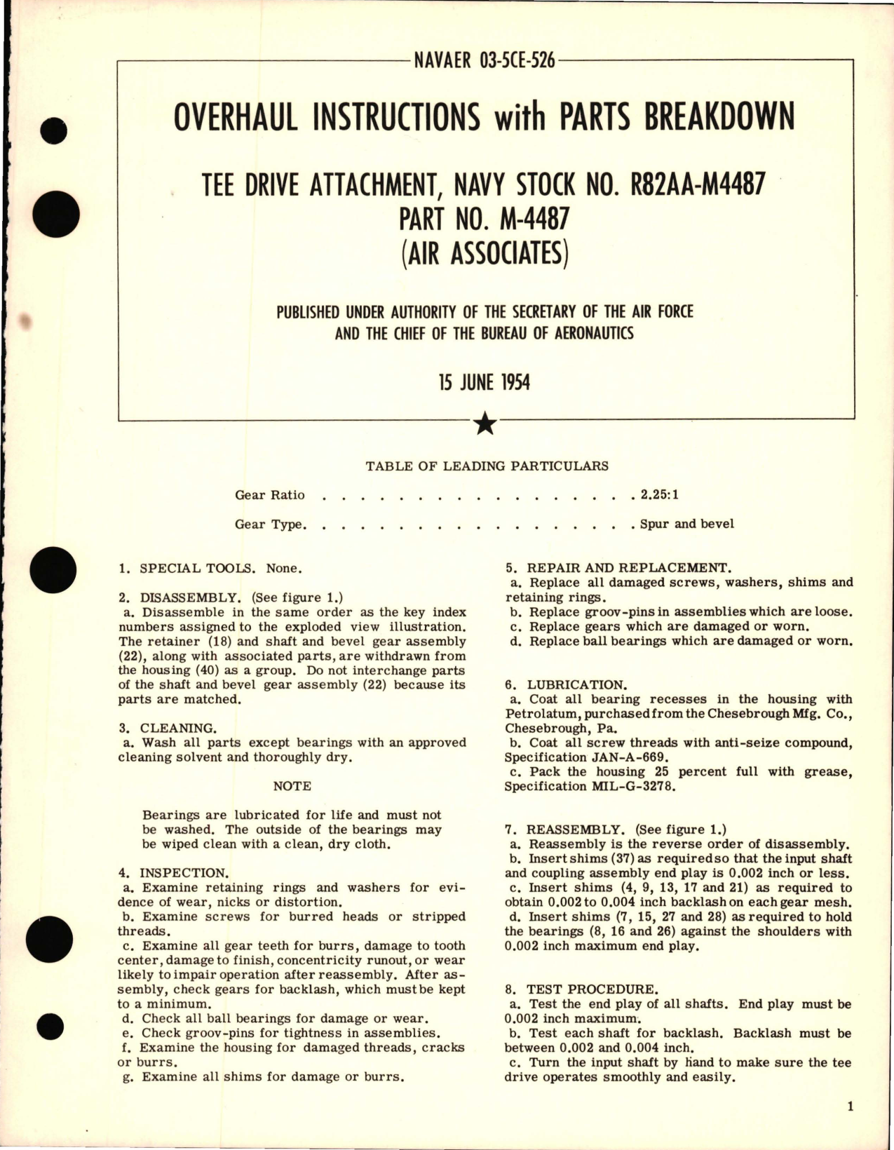 Sample page 1 from AirCorps Library document: Overhaul Instructions w Parts Breakdown for Tee Drive Attachment - Stock No R82AA-M4487 - Part M-4487 (Air Assoc) 