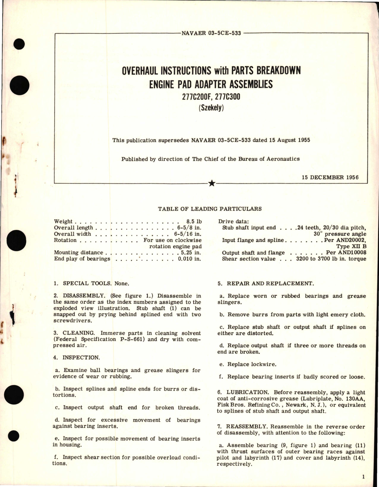 Sample page 1 from AirCorps Library document: Overhaul Instructions with Parts Breakdown for Engine Pad Adapter Assemblies - 277C200F and 277C300 