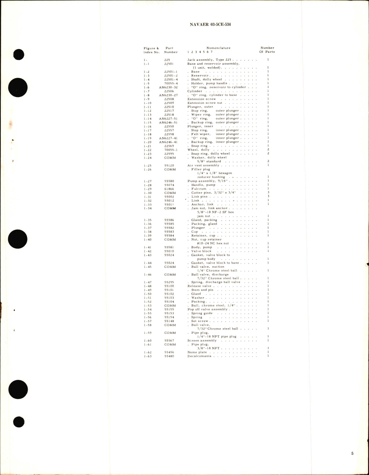 Sample page 5 from AirCorps Library document: Operation, Service, and Overhaul Instructions with Parts Breakdown for Hydro Mechanical Aviation Axle Jack, Two Stage Type 225