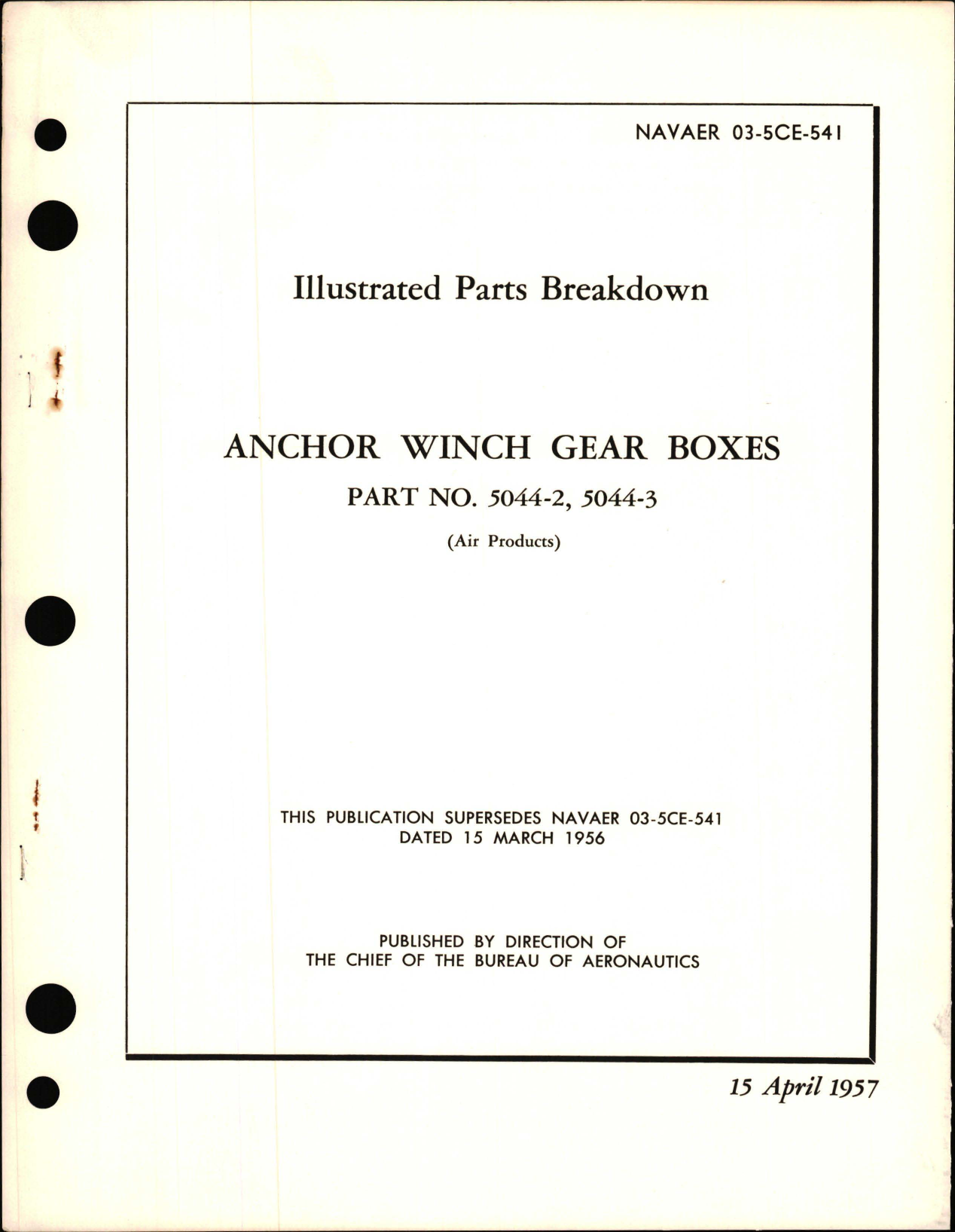 Sample page 1 from AirCorps Library document: Illustrated Parts Breakdown for Anchor Winch Gear Boxes - Part 5044-2 and 5044-3 