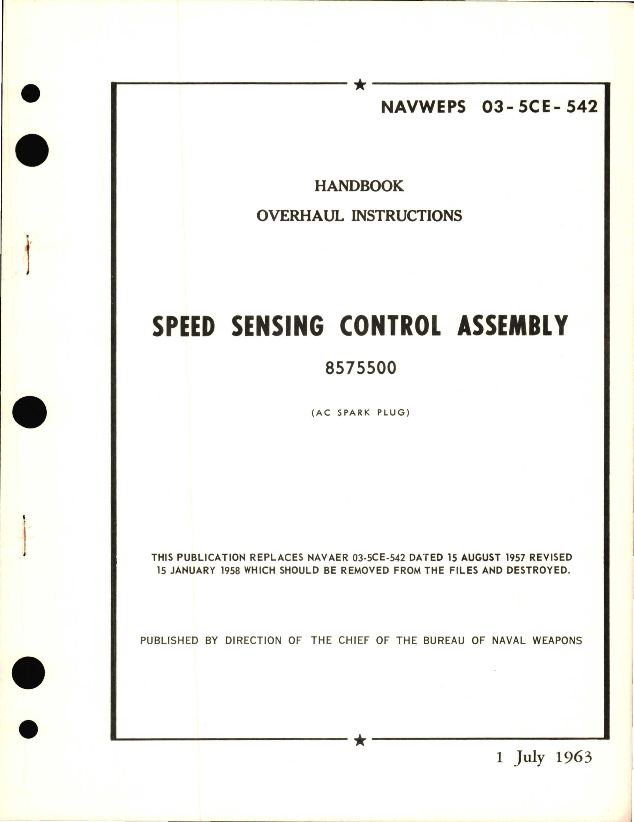 Sample page 1 from AirCorps Library document: Overhaul Instructions for Speed Sensing Control Assembly 8575500 