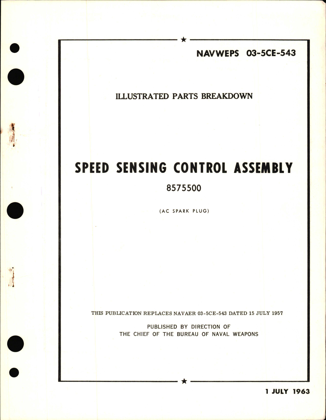 Sample page 1 from AirCorps Library document: Illustrated Parts Breakdown for Speed Sensing Control Assembly 8575500 