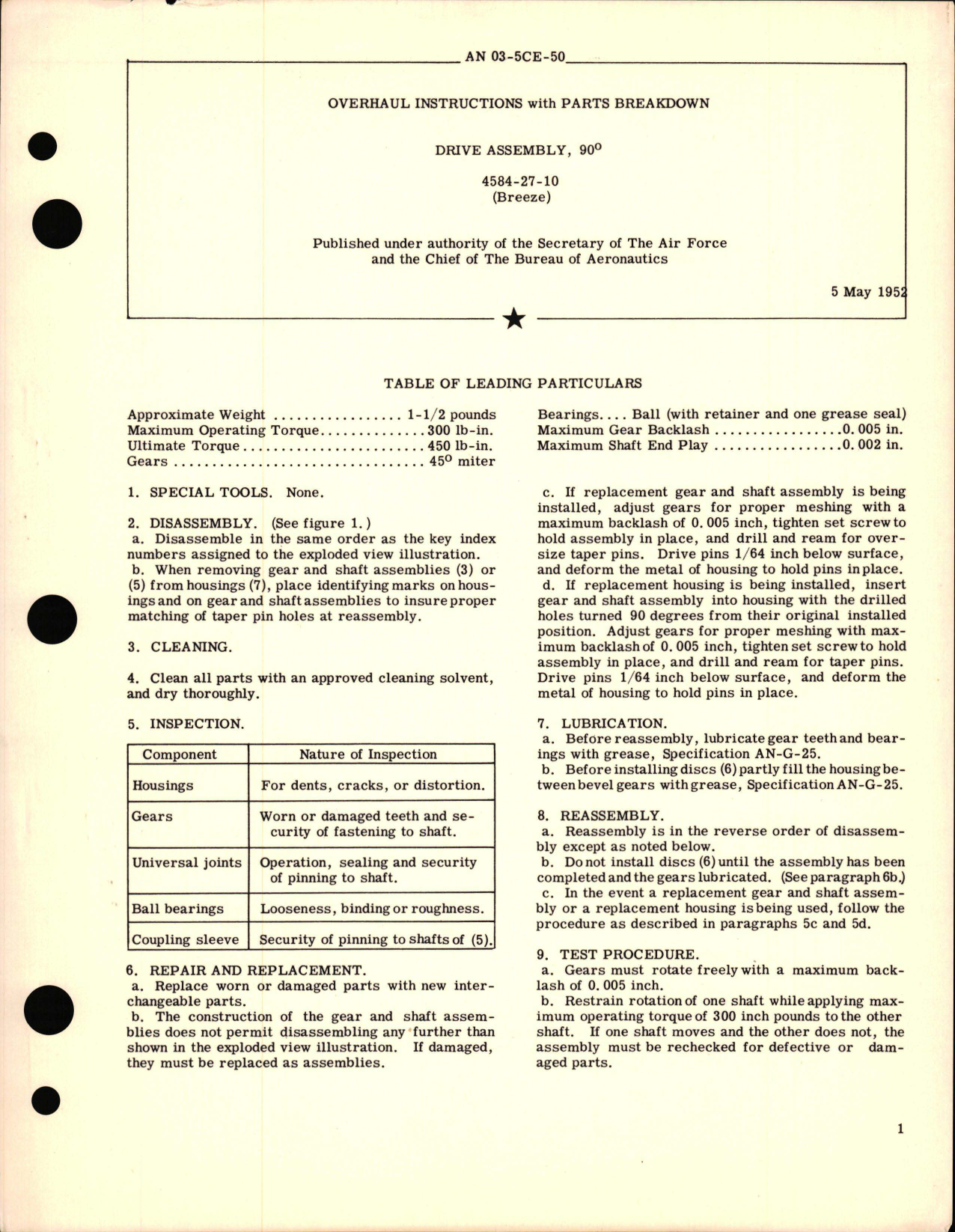 Sample page 1 from AirCorps Library document: Overhaul Instructions with Parts Breakdown for Drive Assembly 4584-27-10 