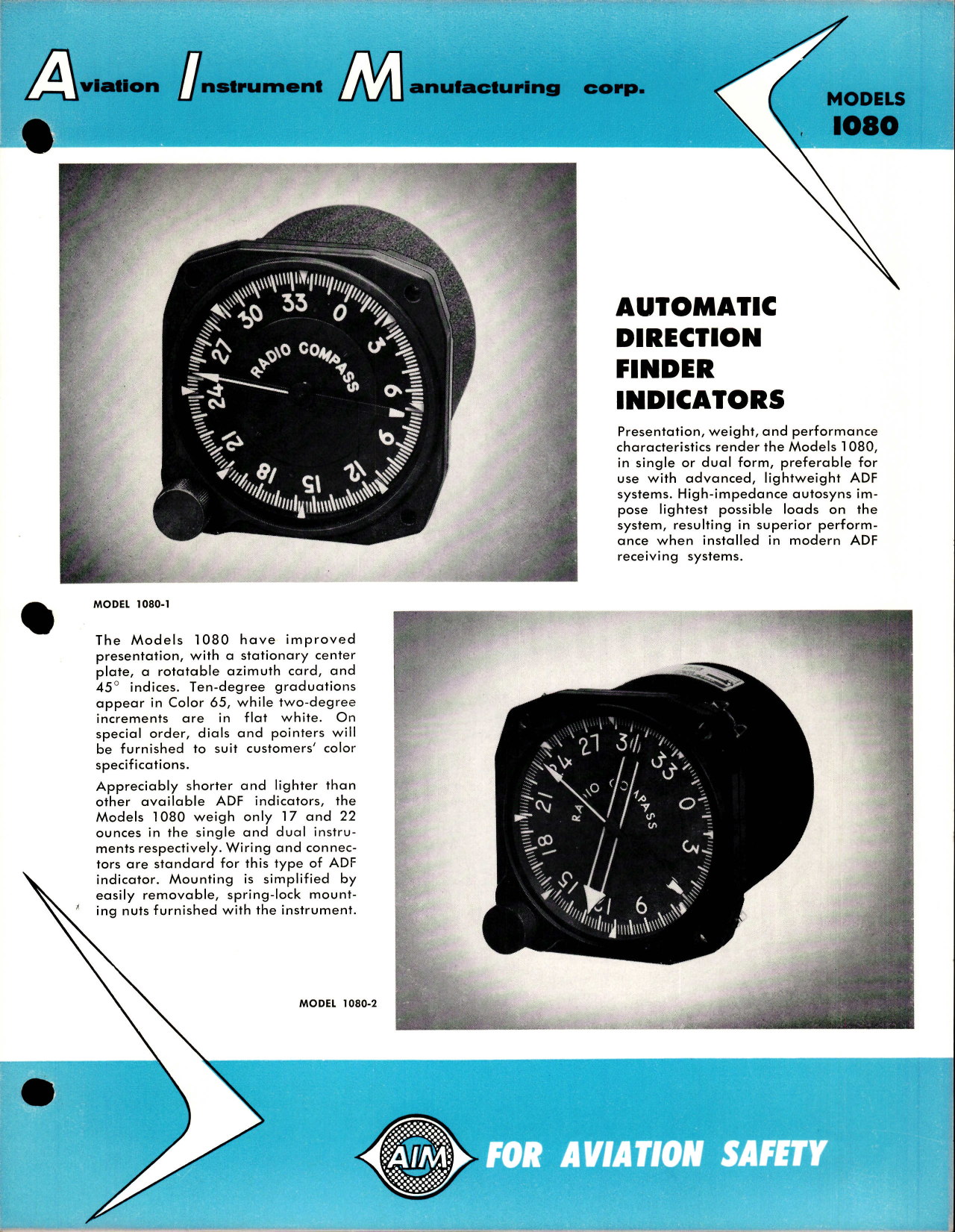 Sample page 1 from AirCorps Library document: AIM Automatic Direction Finder Indicators Models 1080-1 and 1080-2