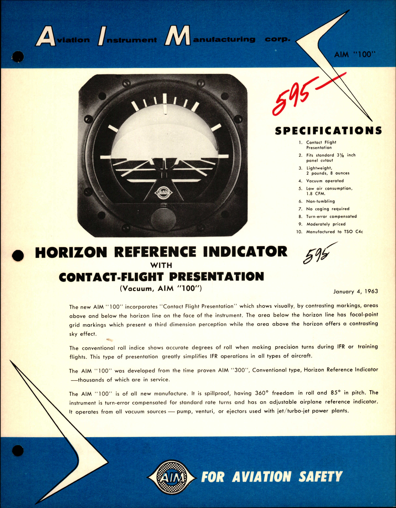Sample page 1 from AirCorps Library document: AIM 100 Series Horizon Reference Indicator with Contact-Flight Presentation