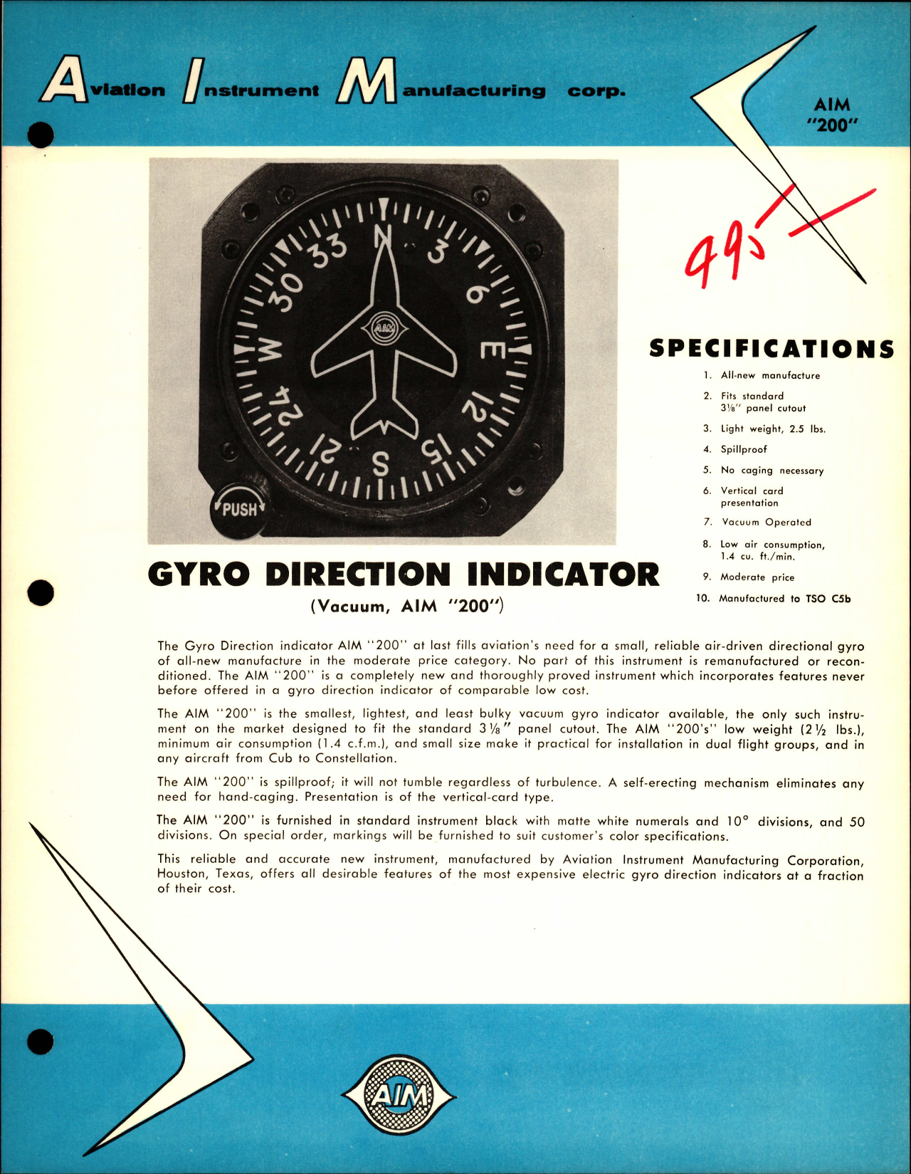 Sample page 1 from AirCorps Library document: AIM 200 Gyro Direction Indicator Vacuum