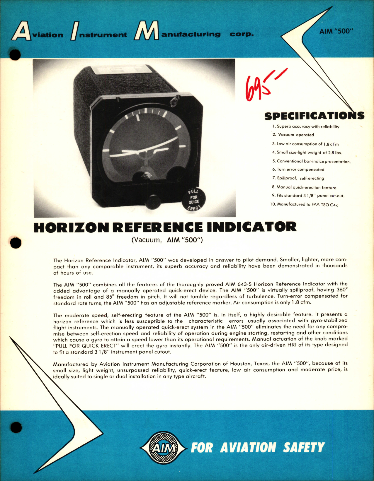 Sample page 1 from AirCorps Library document: AIM 500 Horizon Reference Indicator Vacuum
