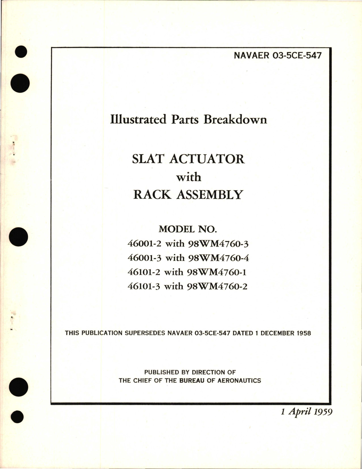 Sample page 1 from AirCorps Library document: Illustrated Parts Breakdown for Slat Actuator with Rack Assembly - Model 46001 and 46101 Series 