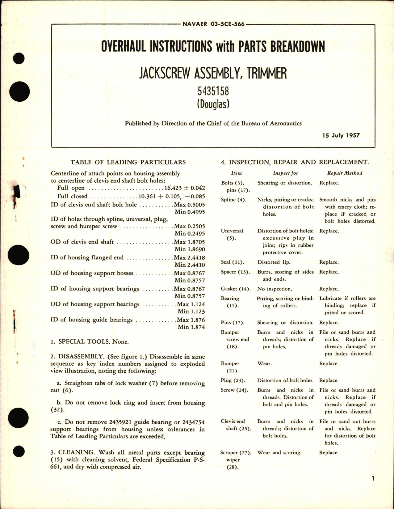Sample page 1 from AirCorps Library document: Overhaul Instructions with Parts Breakdown for Jackscrew Assembly, Trimmer 5435158
