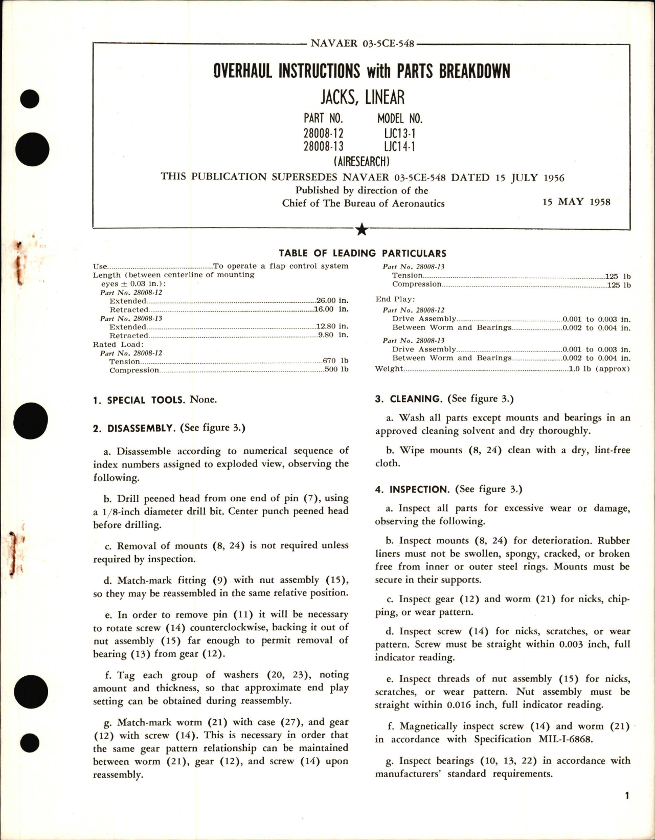 Sample page 1 from AirCorps Library document: Overhaul Instructions with Parts Breakdown for Jacks, Linear - Parts 28008-12 and 28008-13