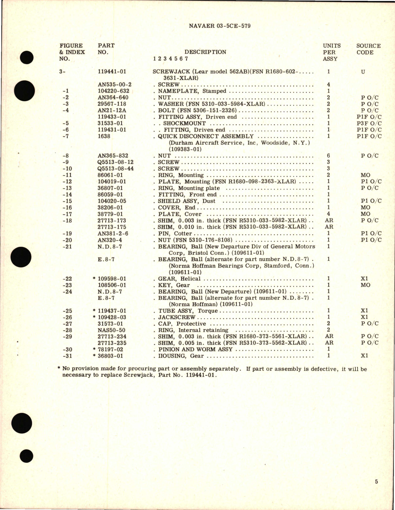Sample page 5 from AirCorps Library document: Overhaul Instructions with Parts Breakdown for Screwjack - Part 119441-01 