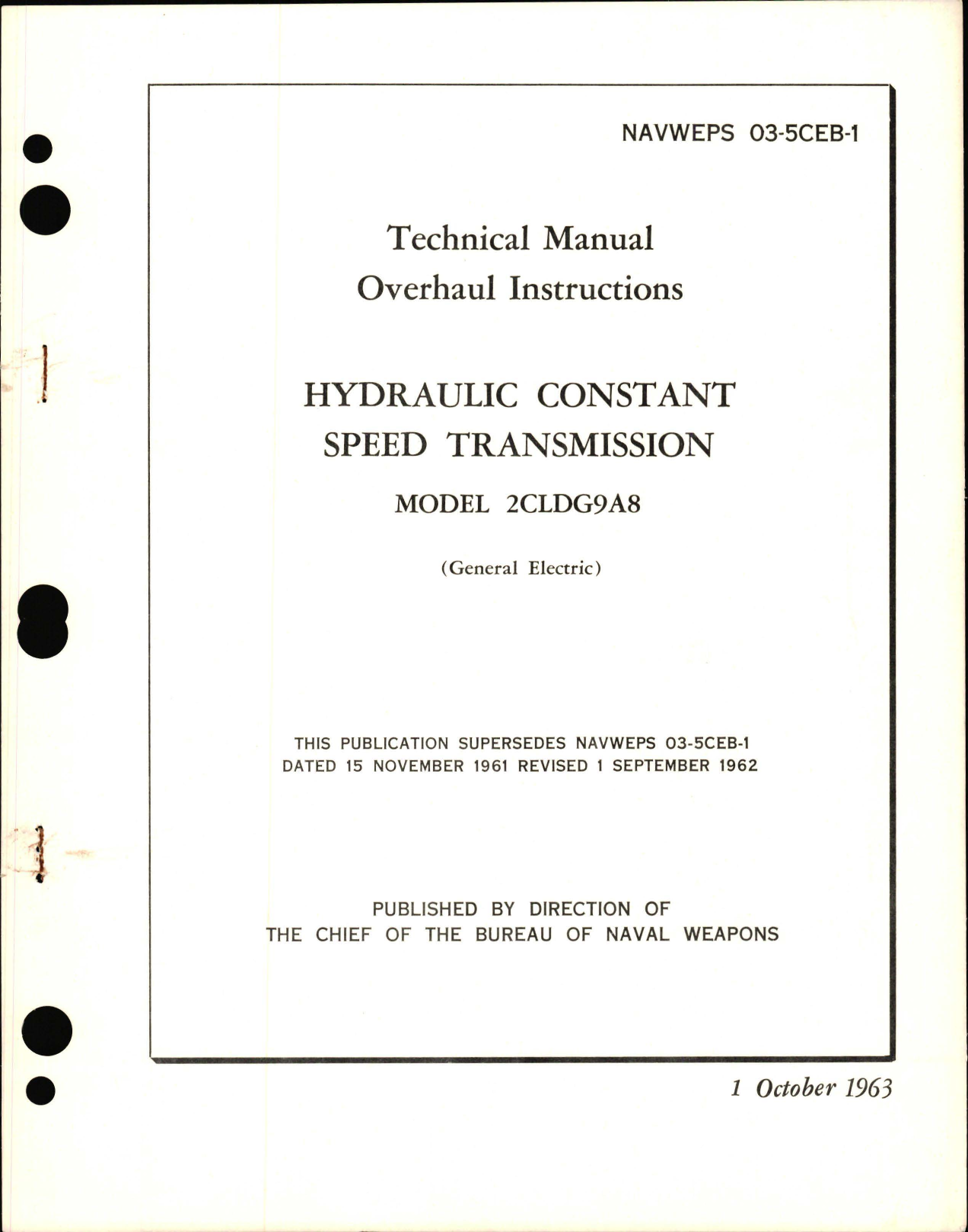 Sample page 1 from AirCorps Library document: Overhaul Instructions for Hydraulic Constant Speed Transmission - Model 2CLDG9A8