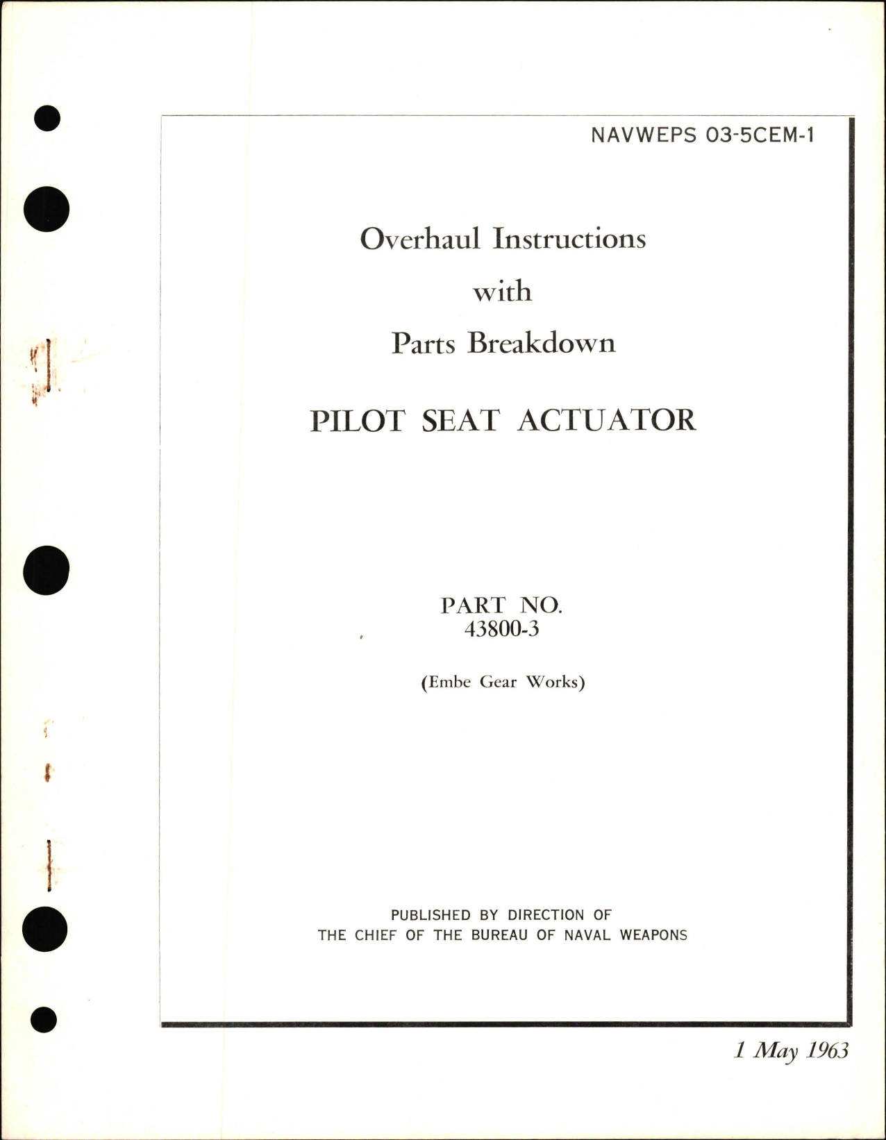 Sample page 1 from AirCorps Library document: Overhaul Instructions with Parts Breakdown for Pilot Seat Actuator - Part 43800-3 