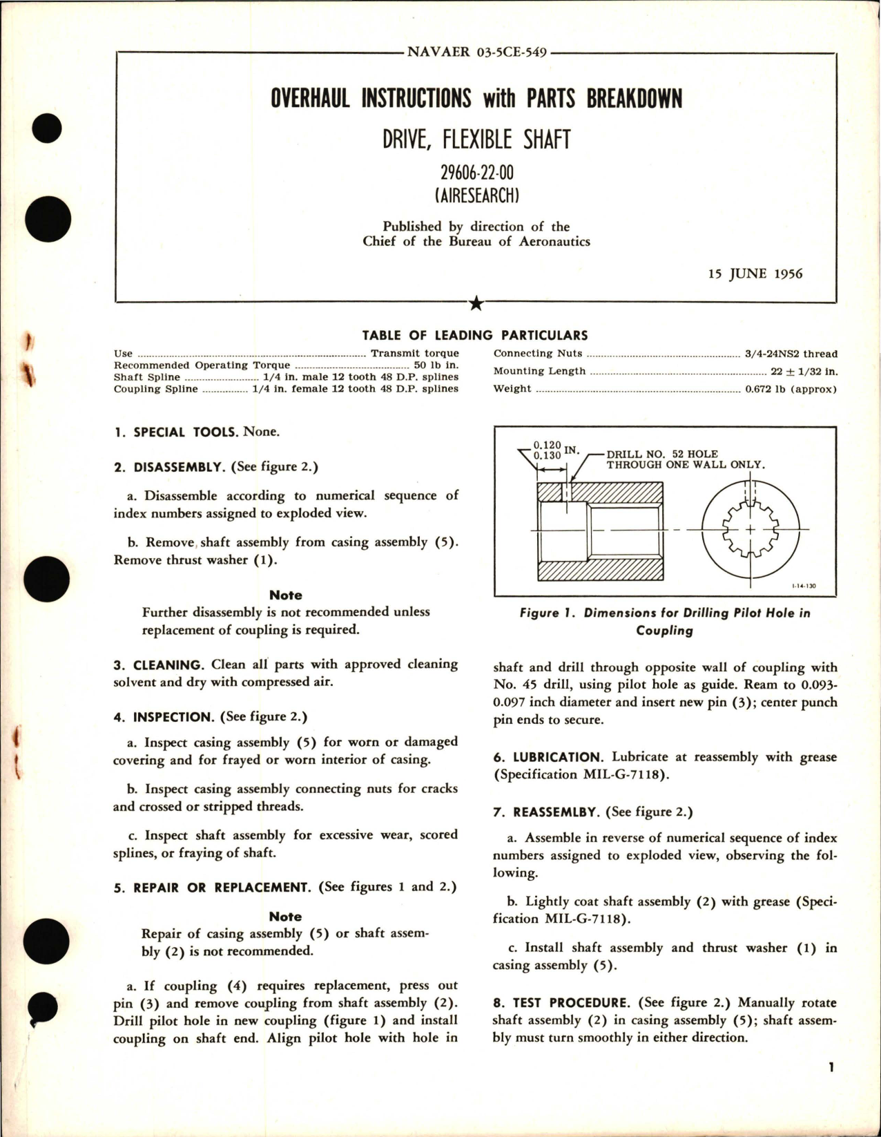 Sample page 1 from AirCorps Library document: Overhaul Instructions with Parts Breakdown for Flexible Shaft Drive