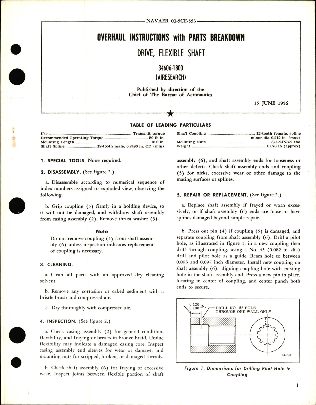 Sample page 1 from AirCorps Library document: Overhaul Instructions with Parts Breakdown for Drive, Flexible Shaft 34606-1800