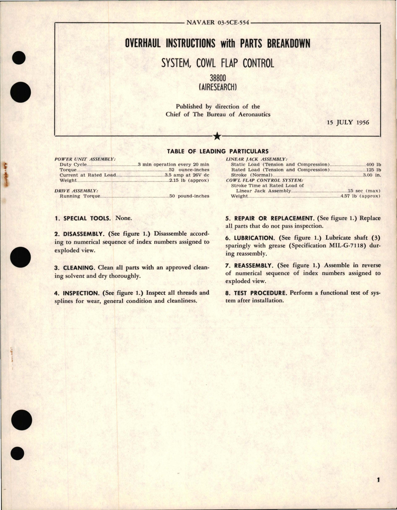 Sample page 1 from AirCorps Library document: Overhaul Instructions with Parts Breakdown for Cowl Flap Control System 38800 