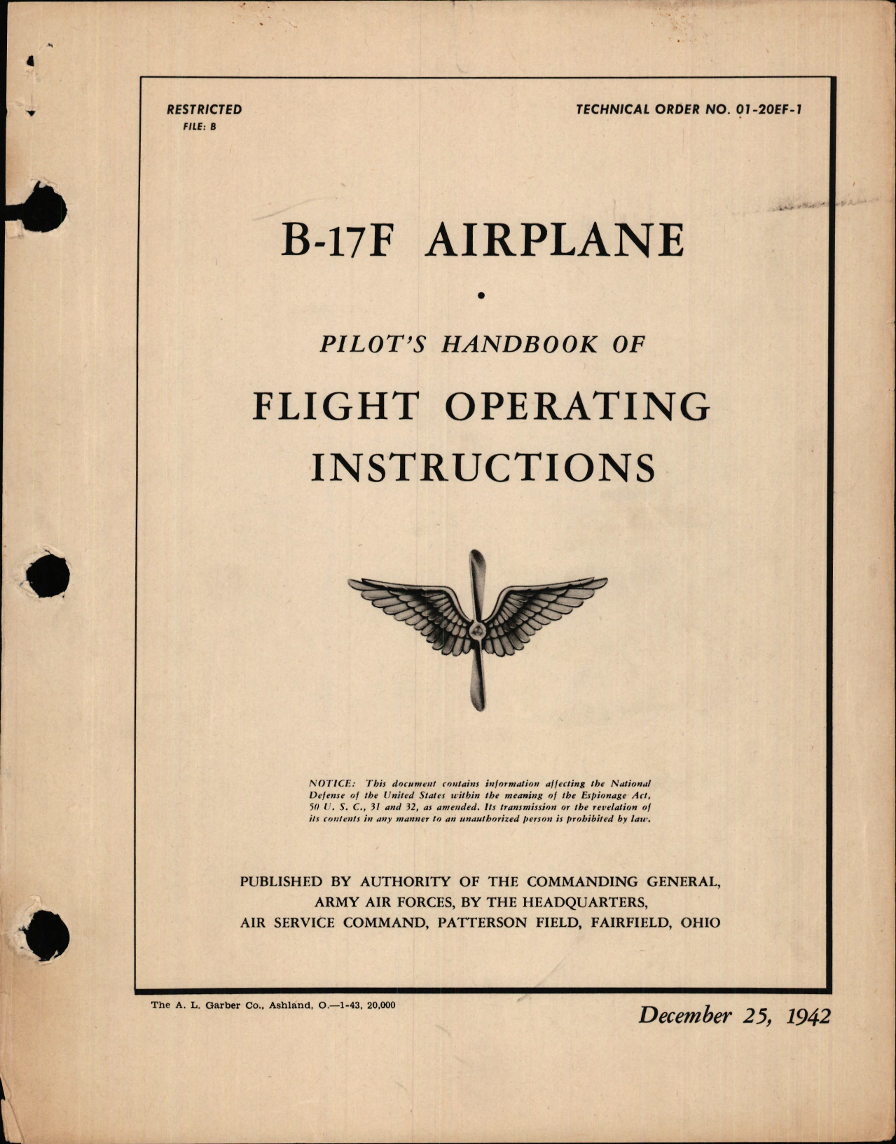 Sample page 1 from AirCorps Library document: Flight Operating Instructions for B-17F