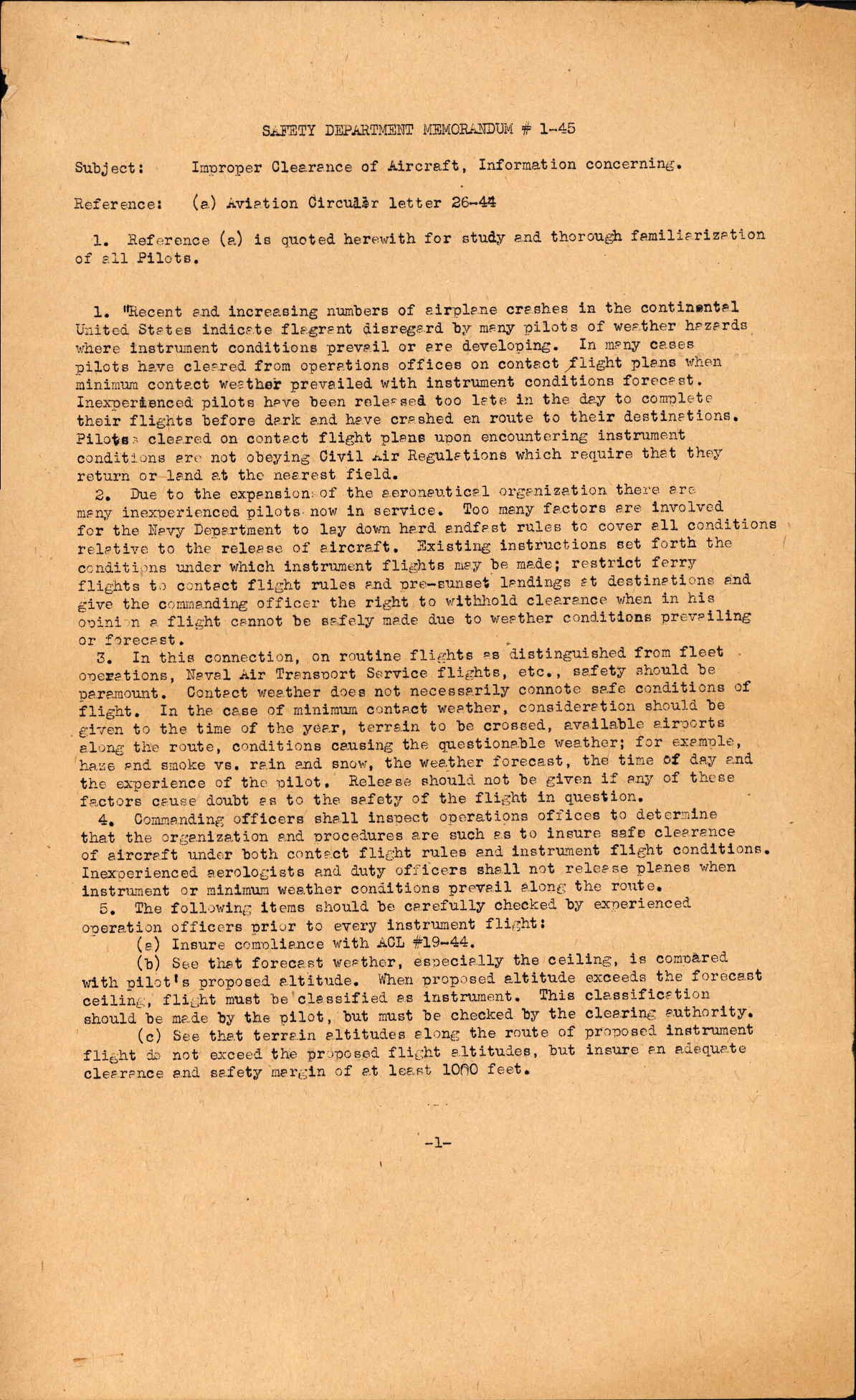 Sample page 1 from AirCorps Library document: Information Concerning Improper Clearance of Aircraft