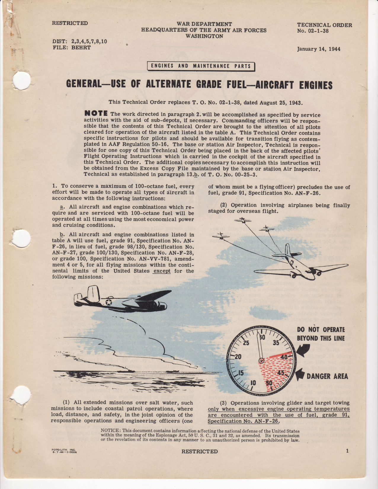 Sample page 1 from AirCorps Library document: Use of Alternate Grade Fuel for Aircraft Engines