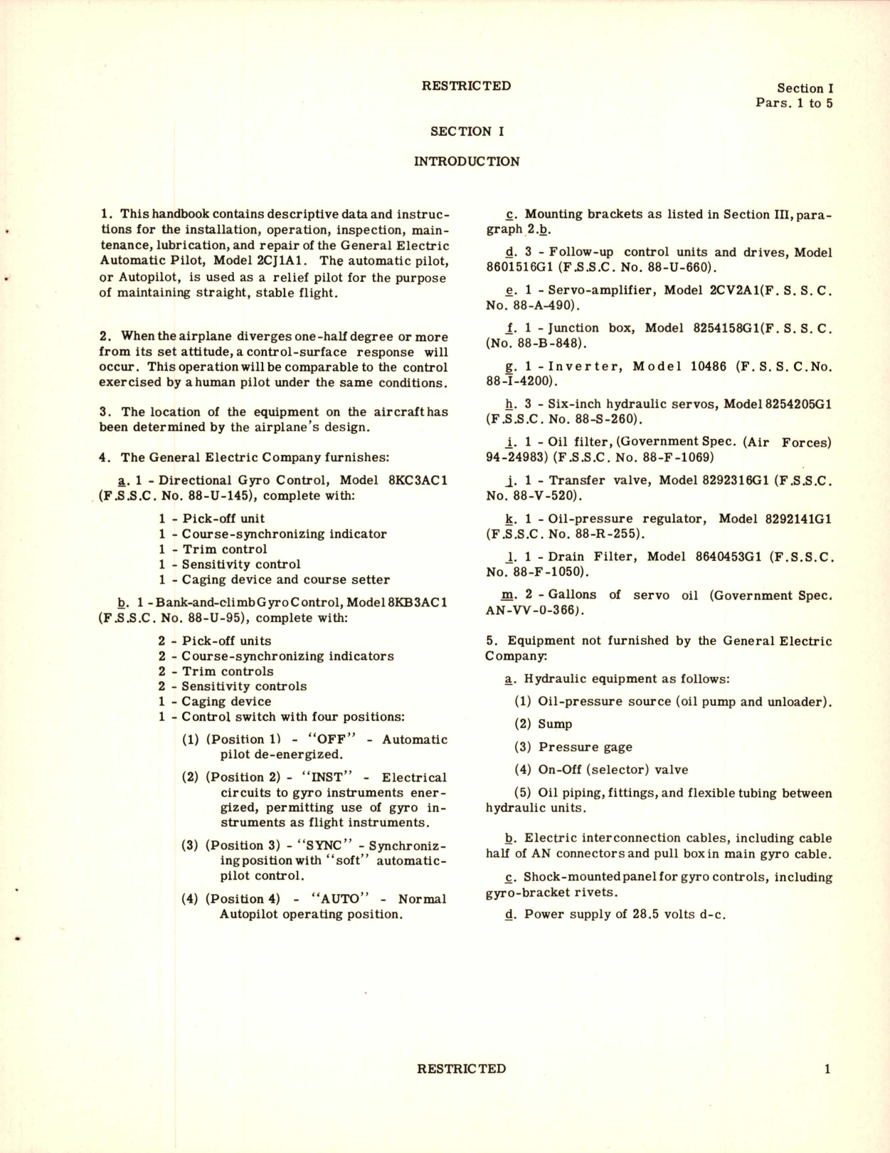 Sample page 5 from AirCorps Library document: Preliminary Handbook of Instructions for Automatic Pilot Model 2CJ1A1 