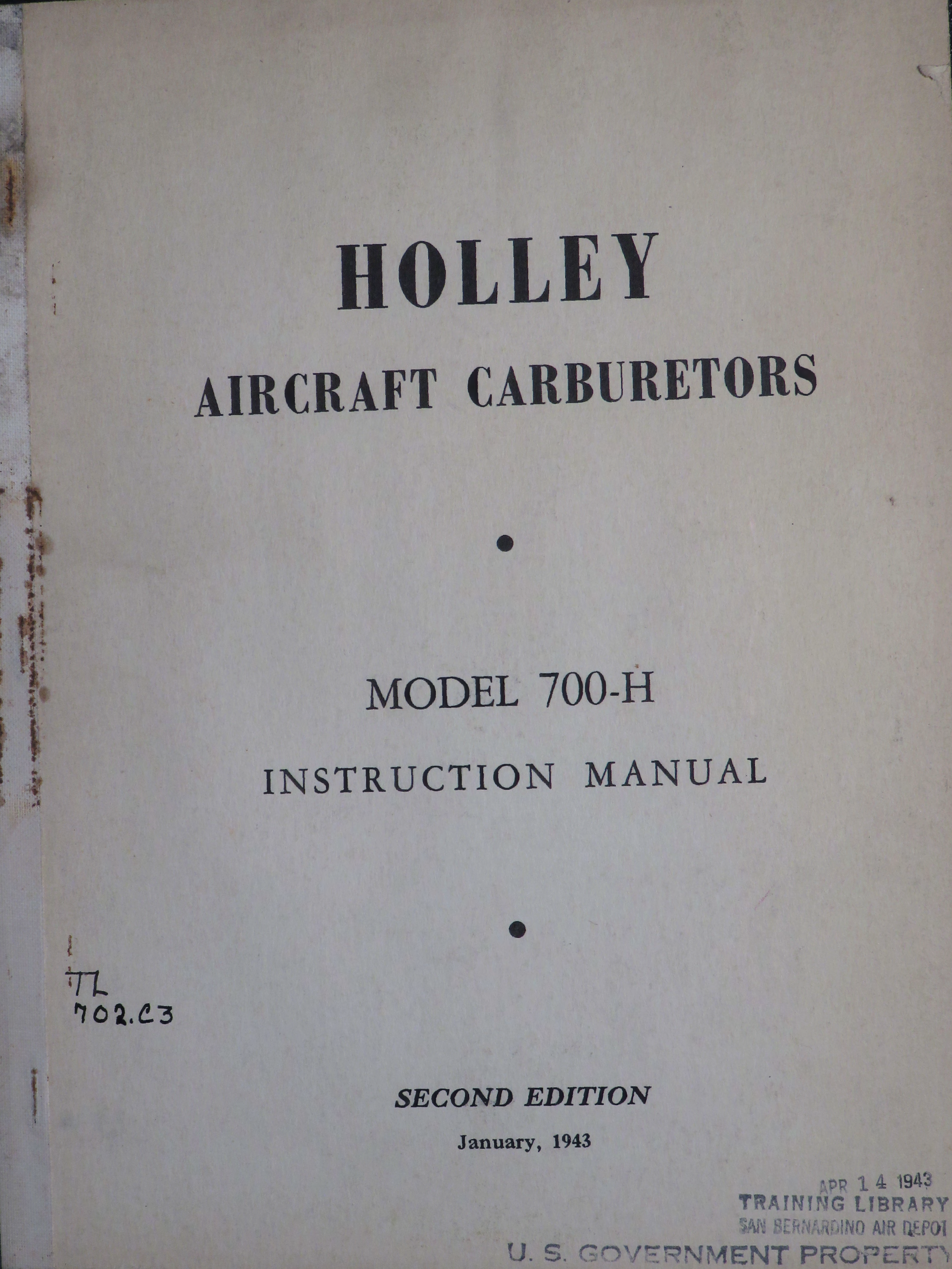 Sample page 1 from AirCorps Library document: Holley Aircraft Carburetors Model 700-H Instruction Manual