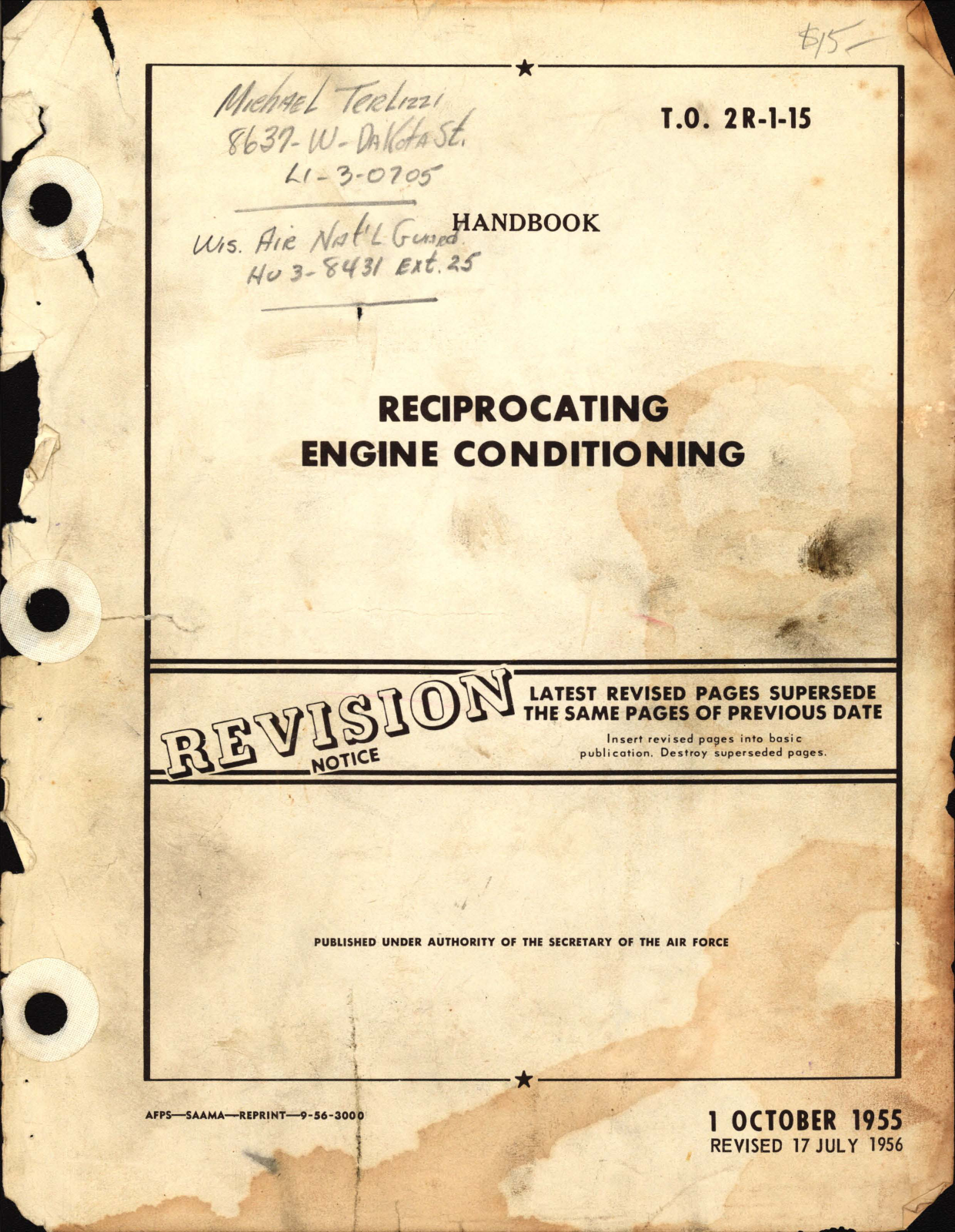 Sample page 1 from AirCorps Library document: Handbook for Reciprocating Engine Conditioning