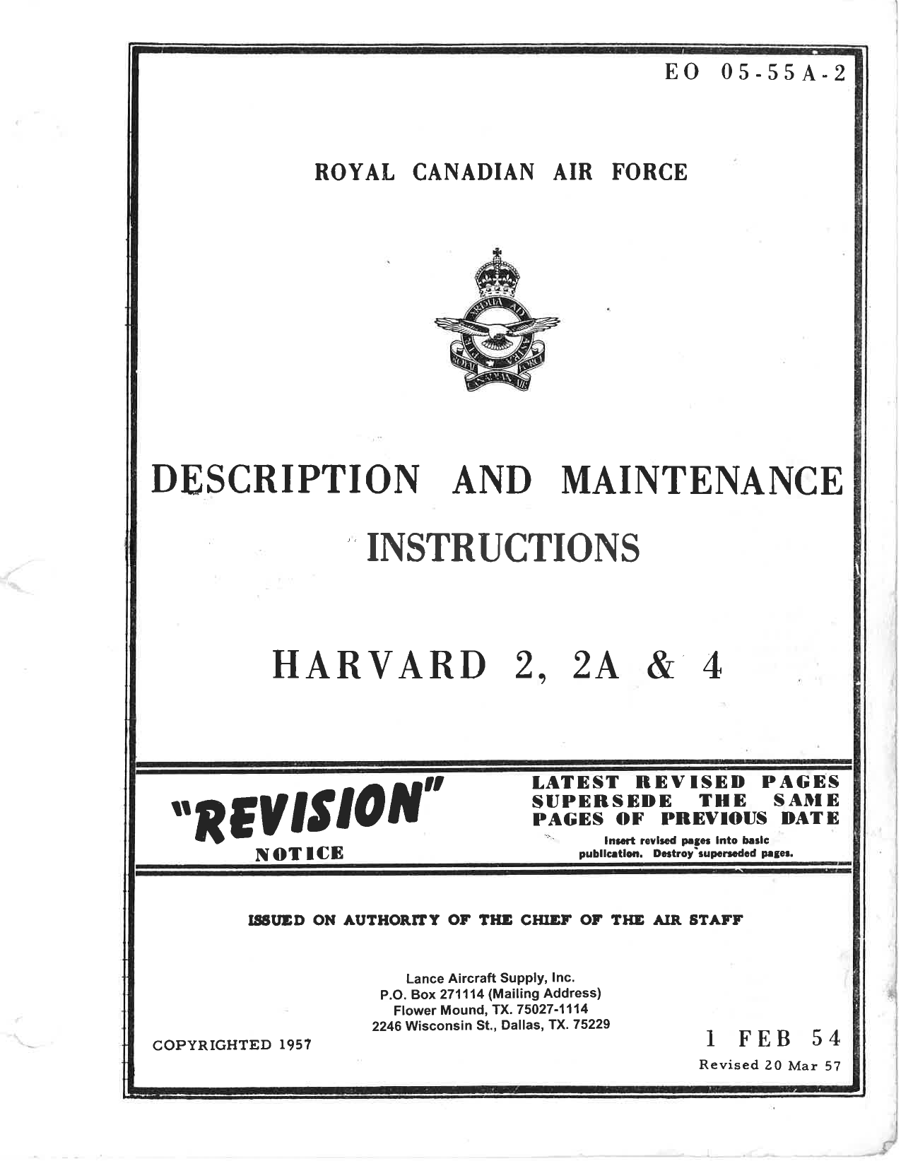 Sample page 1 from AirCorps Library document: Description & Maintenance Instructions for Harvard 2, 2A, & 4