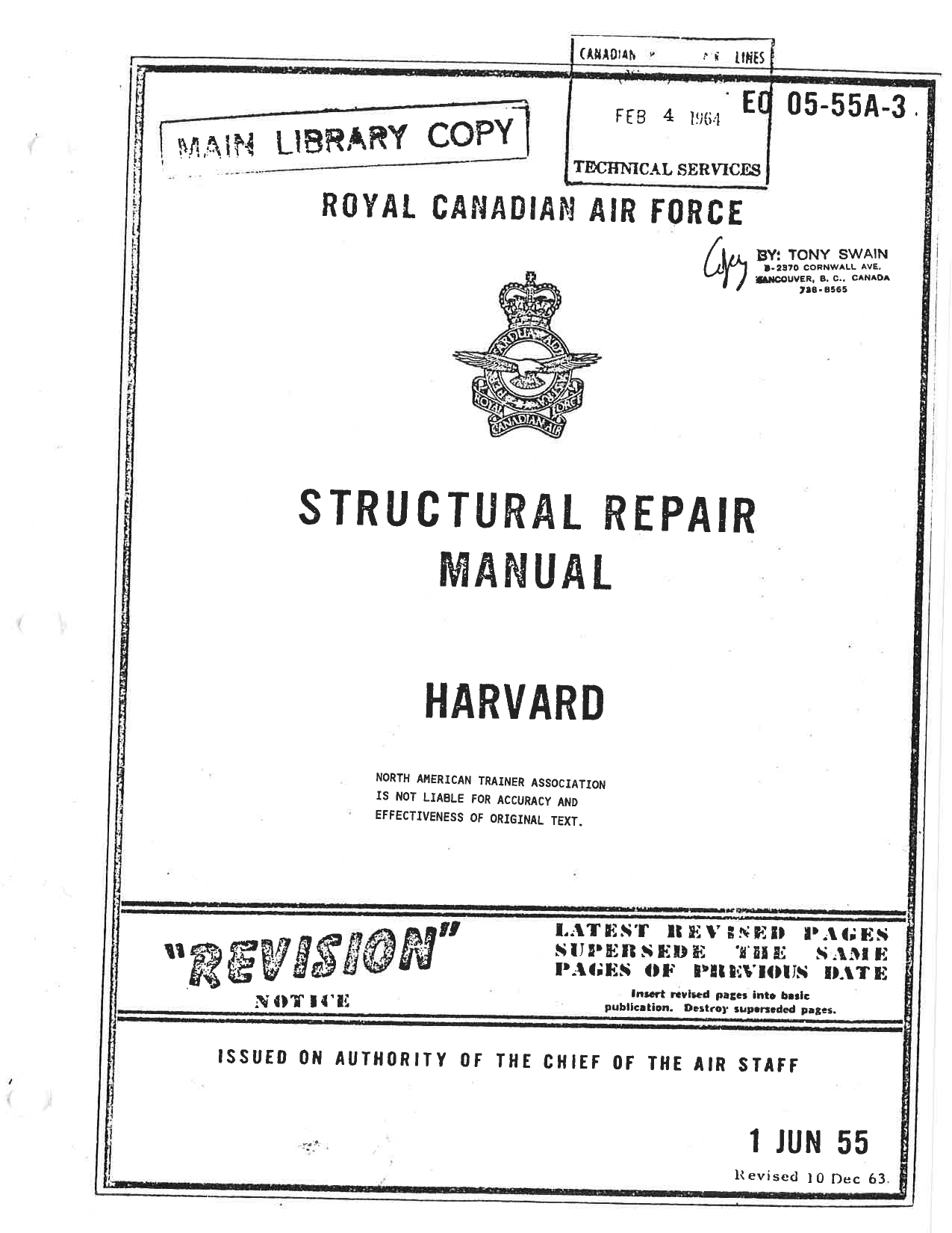 Sample page 1 from AirCorps Library document: Structural Repair Manual for Harvard