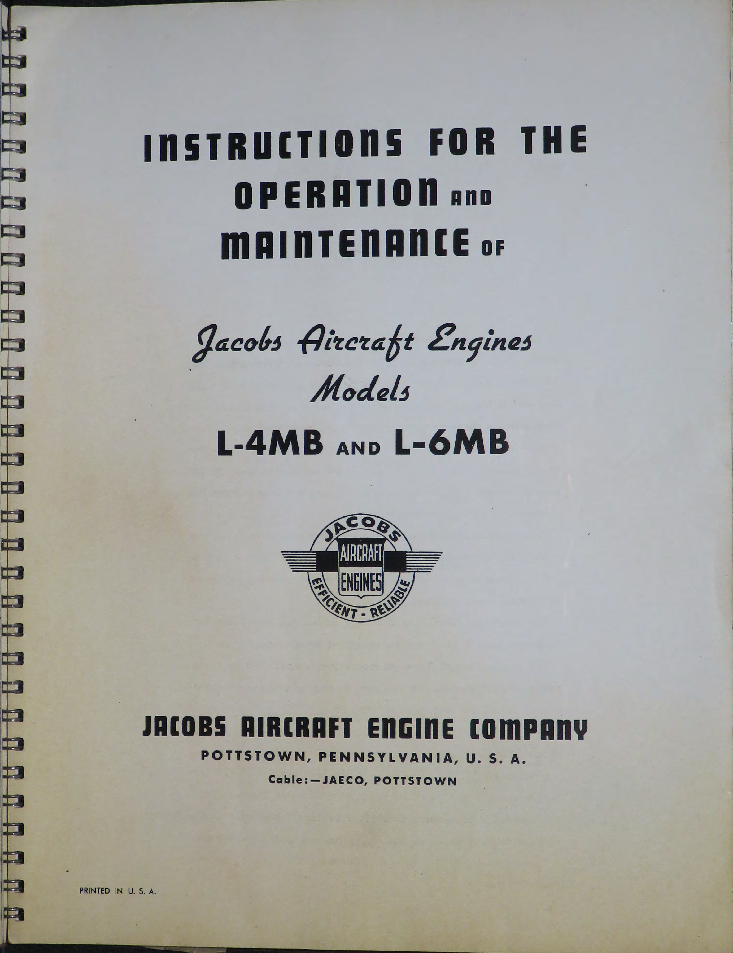Sample page 5 from AirCorps Library document: Instructions for the Operation and Maintenance of Jacobs Aircraft Engines Models L-4MB and L-6MB