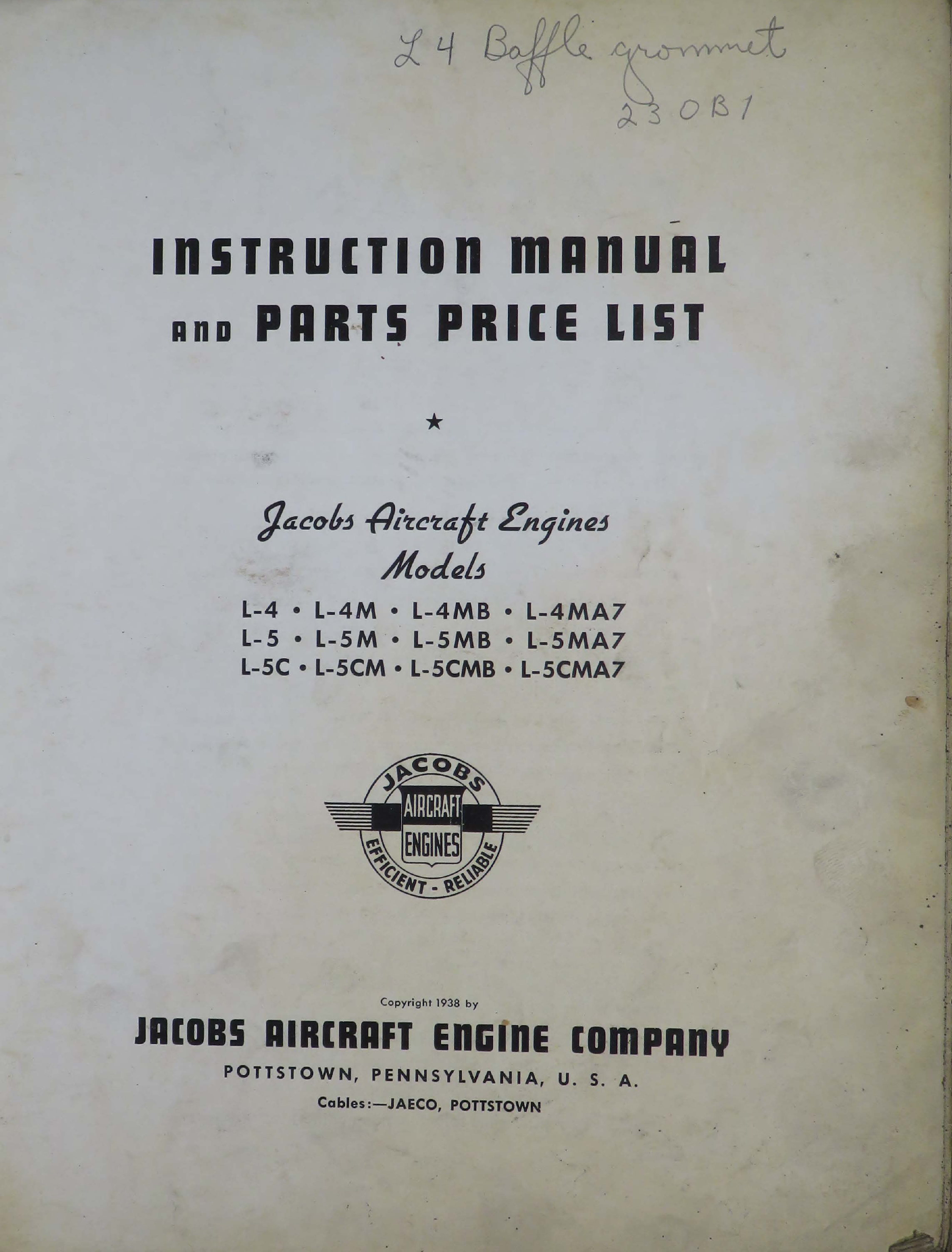 Sample page 5 from AirCorps Library document: Instruction Manual and Parts Price List for Jacobs Aircraft Engines Models L-4, L-4M, L-4MB, L-4MA7, L-5, L-5M, L-5MB, L-5MA7, L-5C, L-5CM, L-5CMB, L-5CMA7