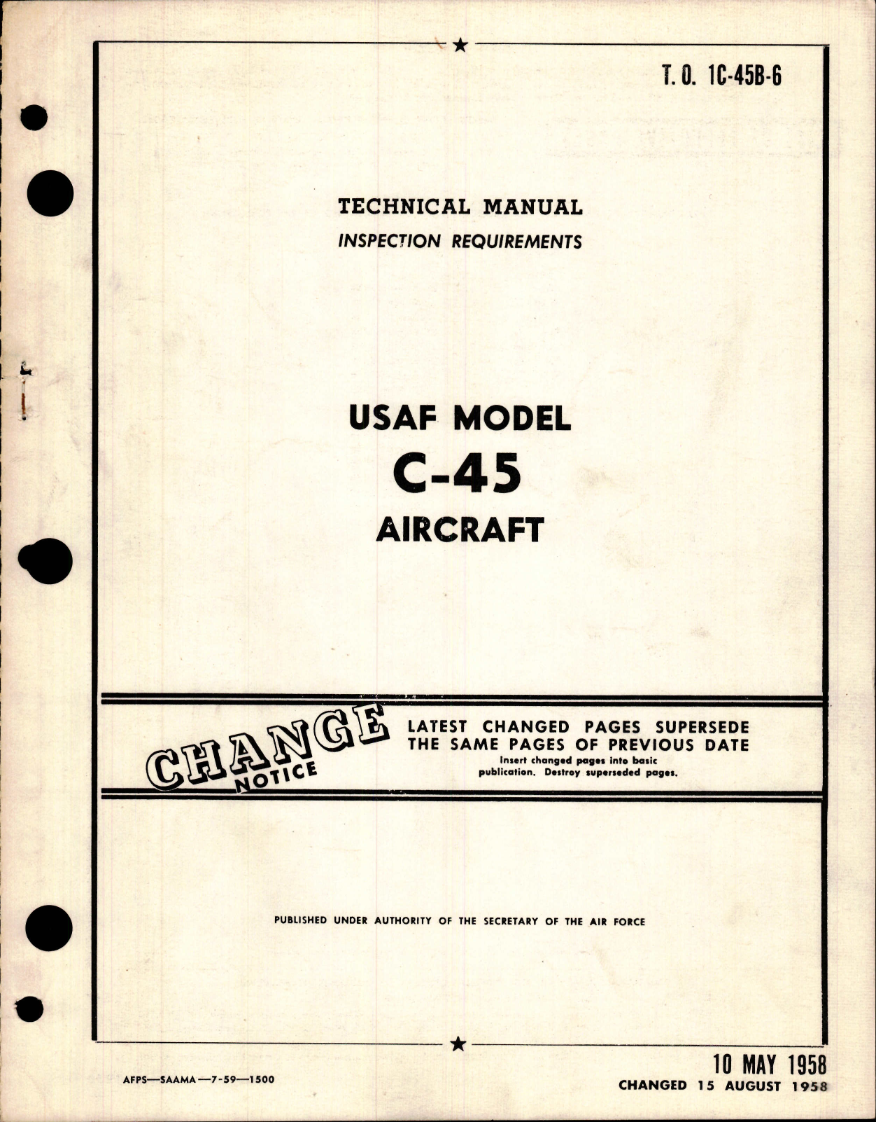 Sample page 1 from AirCorps Library document: Inspection Requirements for C-45 