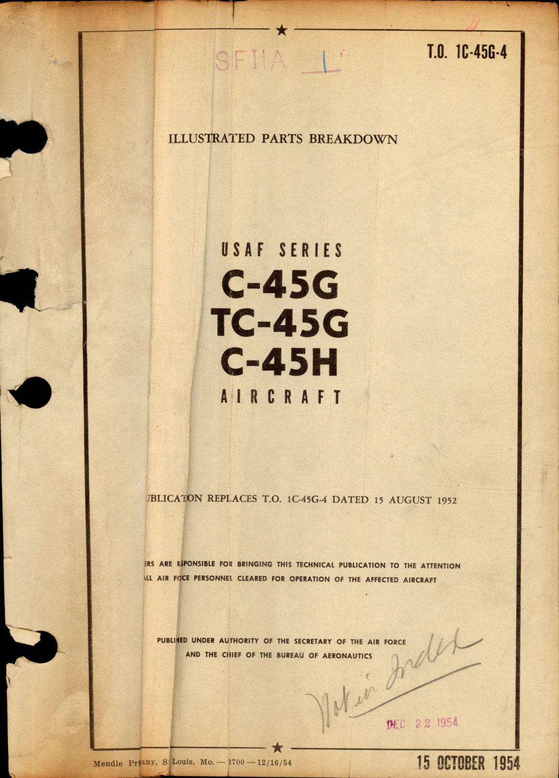 Sample page 1 from AirCorps Library document: Illustrated Parts Breakdown for C-45G, TC-45G, and C-45H