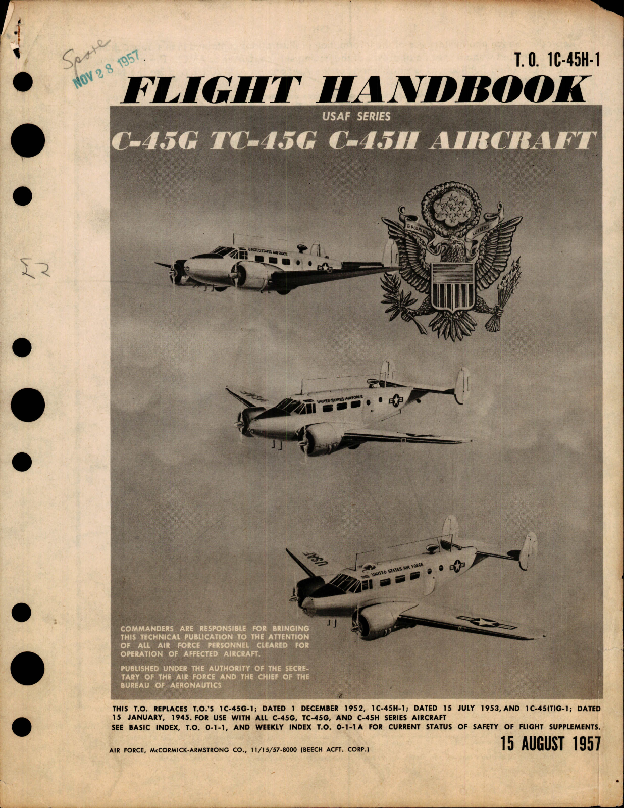 Sample page 1 from AirCorps Library document: Flight Handbook for C-45G, TC-45G, and C-45H