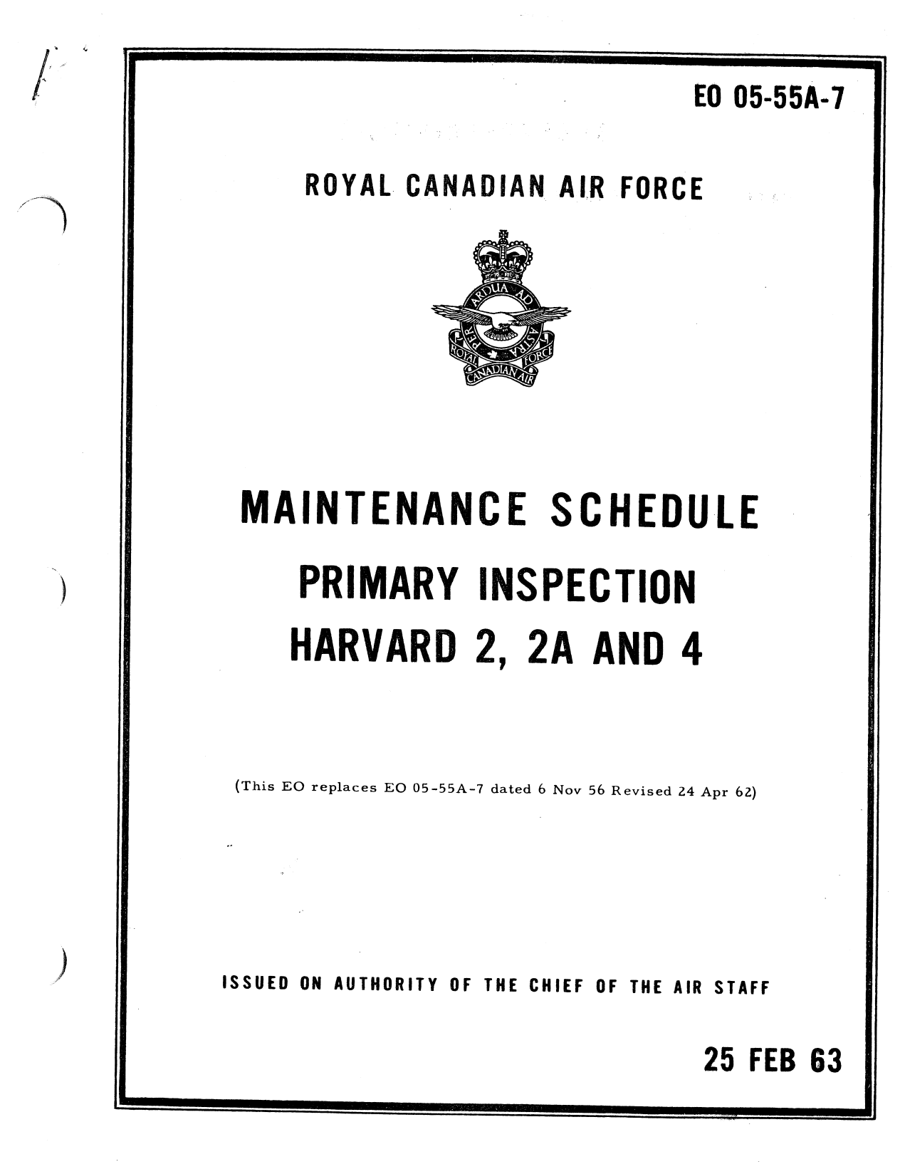 Sample page 1 from AirCorps Library document: Maintenance Schedule Primary Inspection for Harvard 2, 2A, and 4