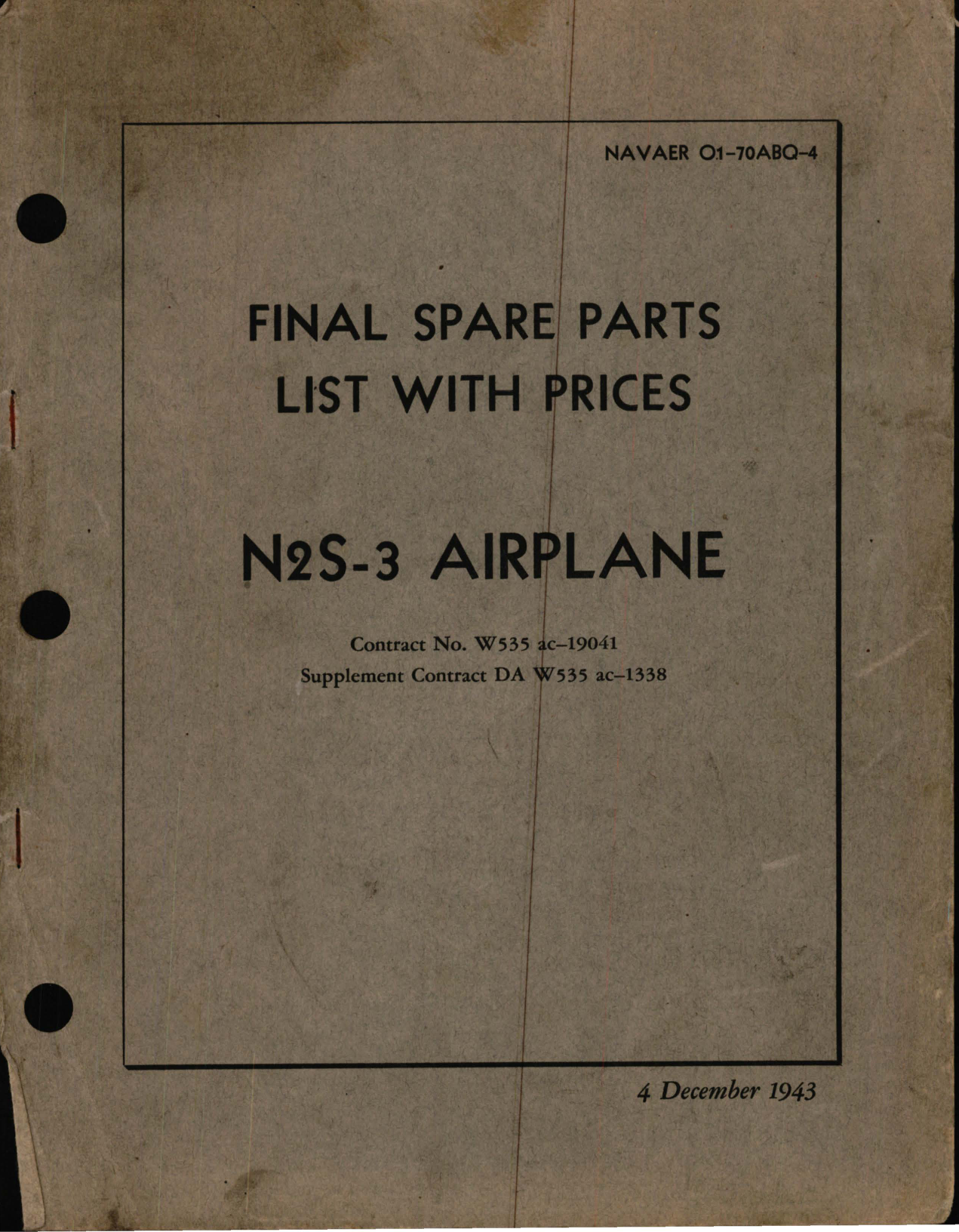 Sample page 1 from AirCorps Library document: Final Spare Parts List with Prices for N2S-3 Airplane