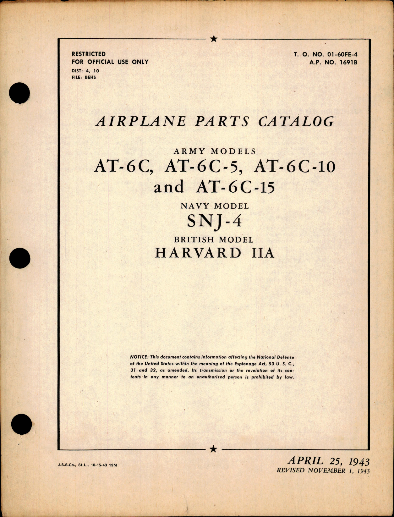 Sample page 1 from AirCorps Library document: Parts Catalog for AT-6C, AT-6C-5, -10, and -15, SNJ-4, Harvard IIA