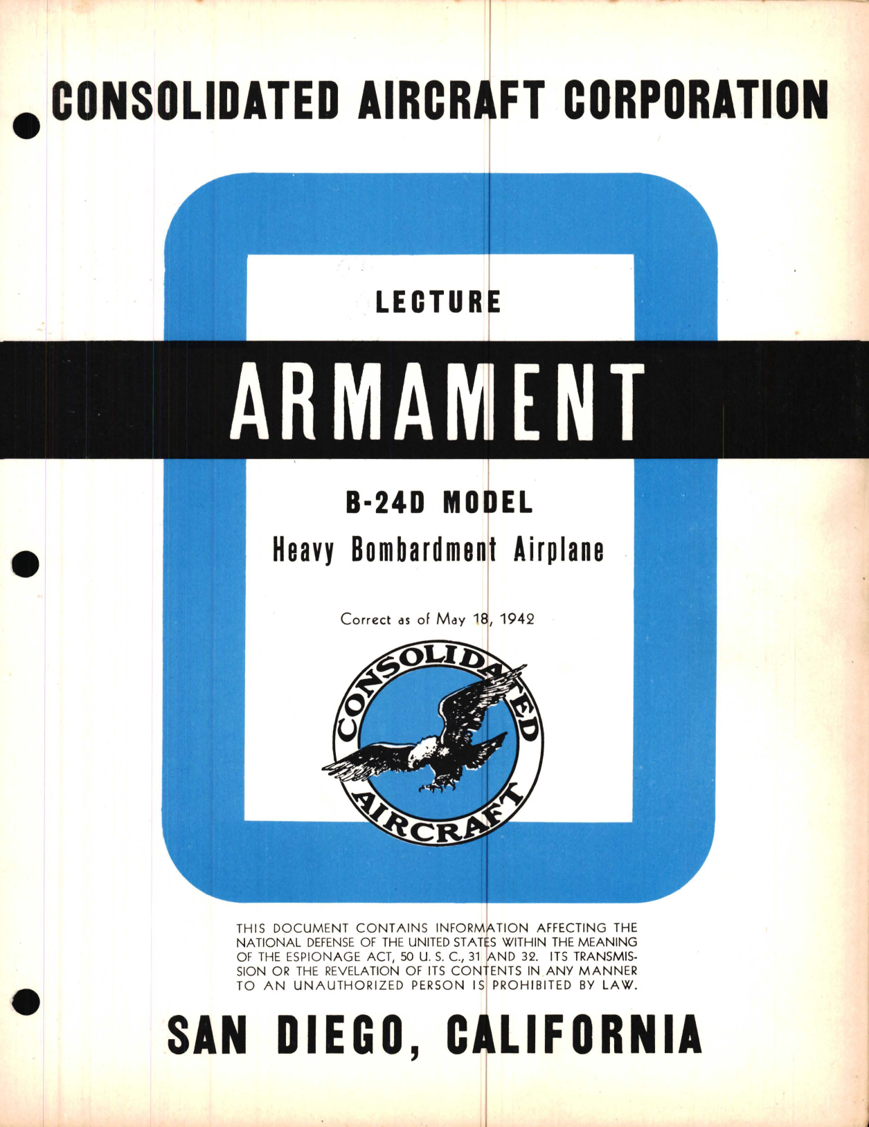 Sample page 1 from AirCorps Library document: Armament Lecture, B-24D Model - Familiarization Manual