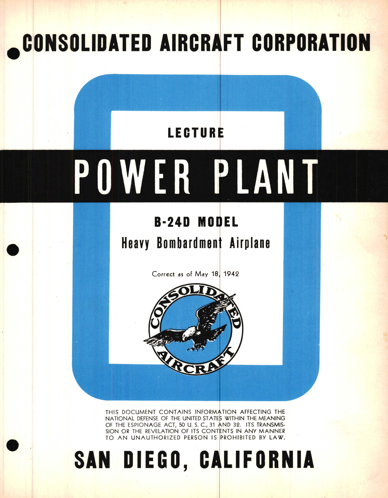 Sample page 1 from AirCorps Library document: Power Plant Lecture, B-24D Model - Familiarization Manual