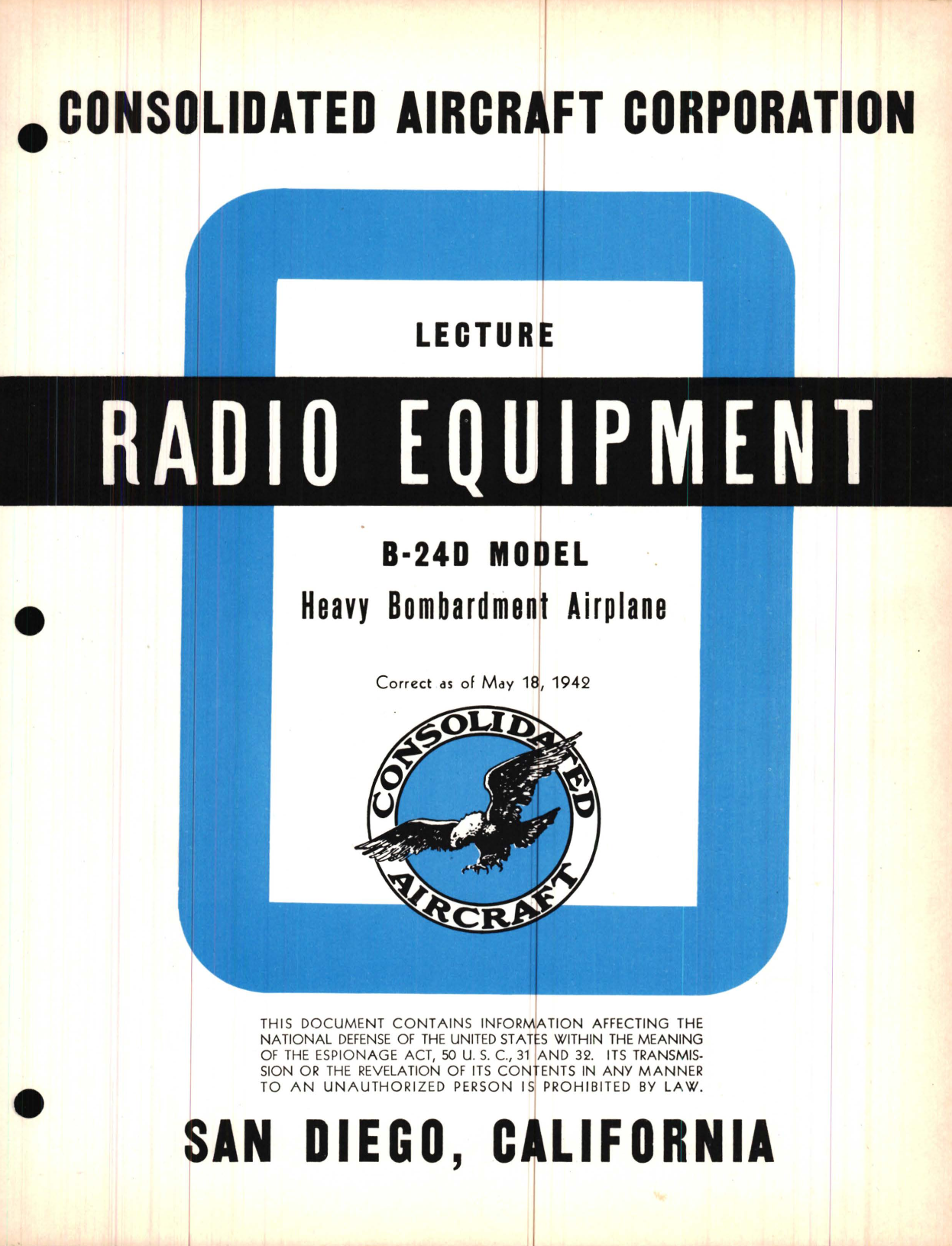 Sample page 1 from AirCorps Library document: Radio Equipment Lecture, B-24D Model - Familiarization Manual