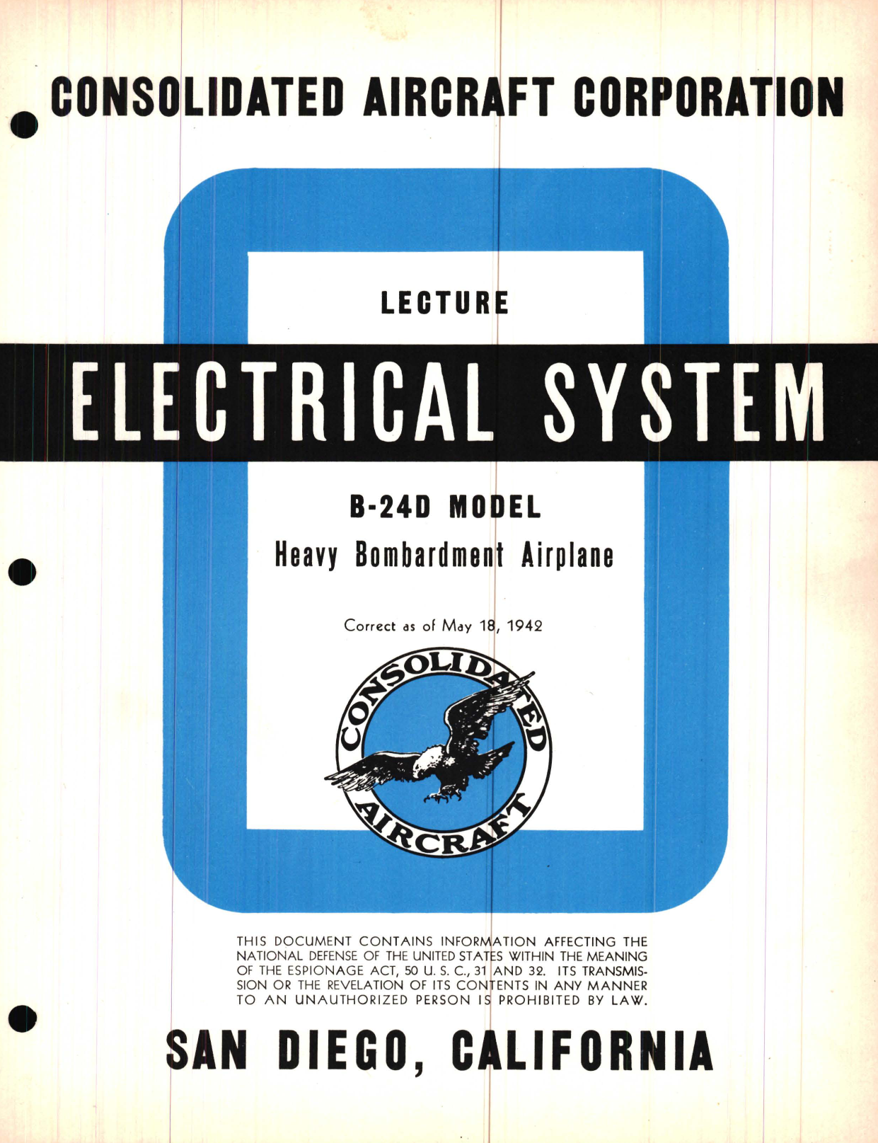 Sample page 1 from AirCorps Library document: Electrical System Lecture, B-24D Model - Familiarization Manual