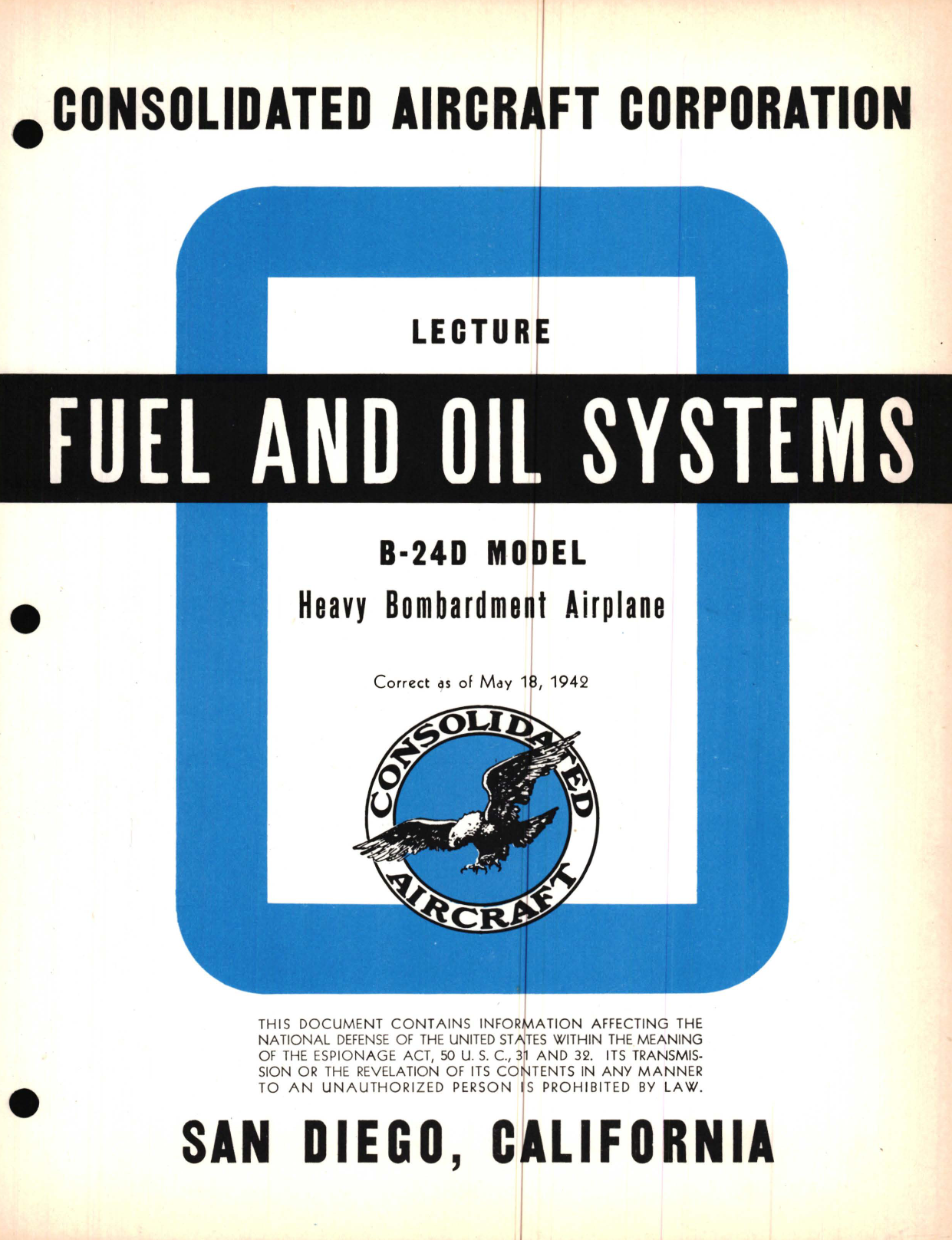 Sample page 1 from AirCorps Library document: Fuel and Oil Systems Lecture, B-24D Model - Familiarization Manual