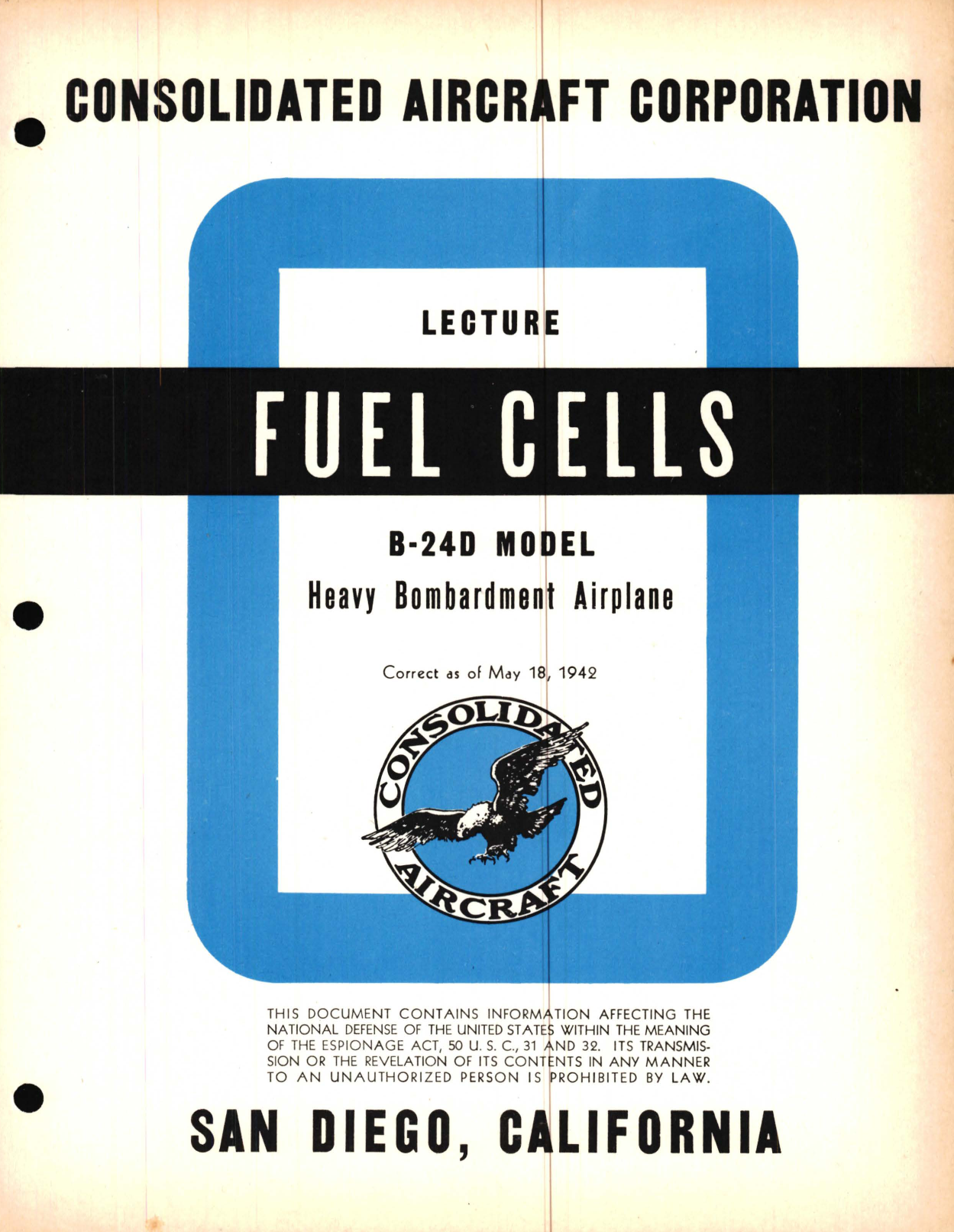 Sample page 1 from AirCorps Library document: Fuel Cells Lecture, B-24D Model - Familiarization Manual