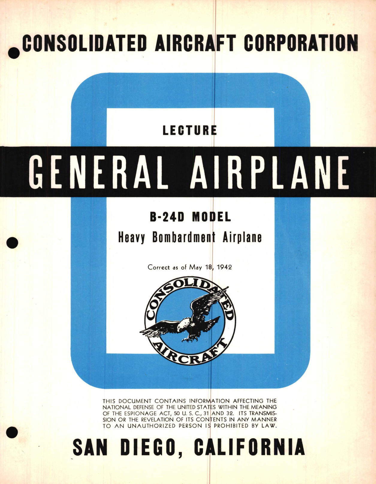 Sample page 1 from AirCorps Library document: General Airplane Lecture, B- 24D Mode - Familiarization Manual