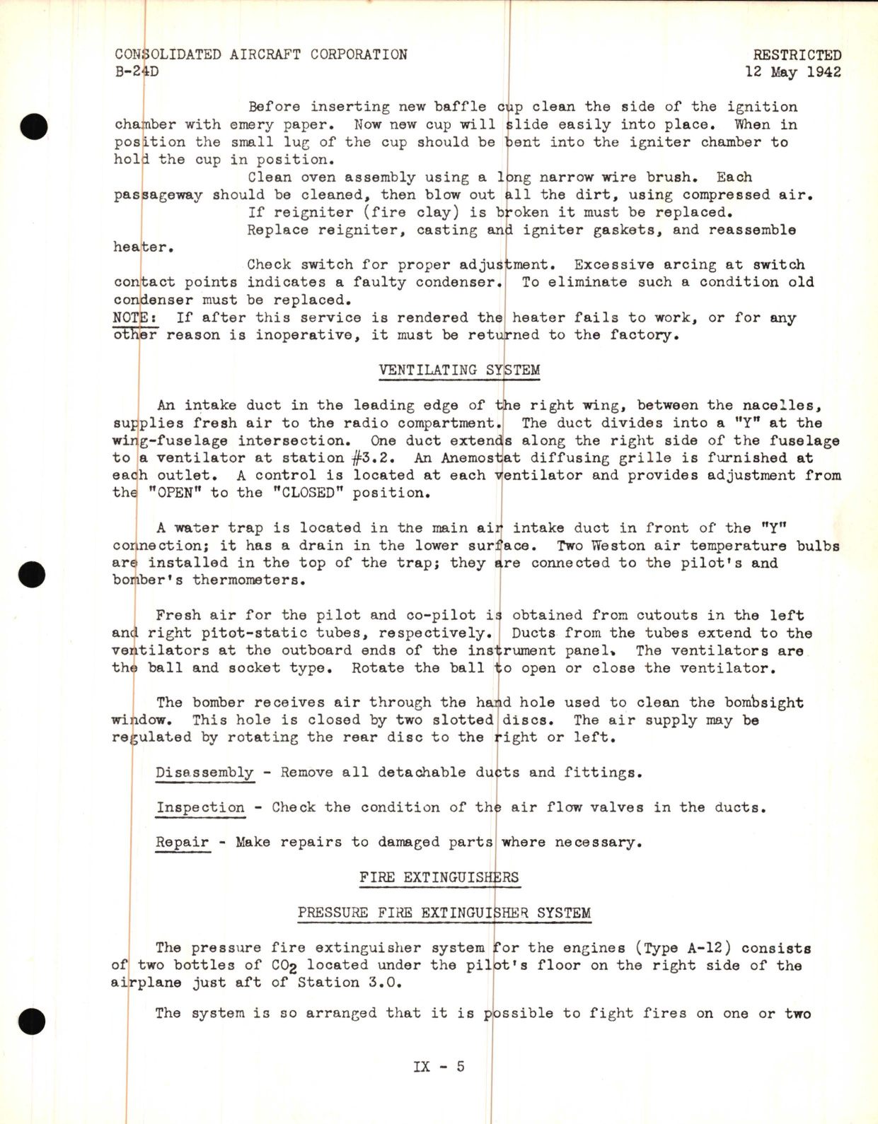 Sample page 9 from AirCorps Library document: Heating, Ventilating and Fire Extinguishers Lecture, B-24D Model - Familiarization Manual