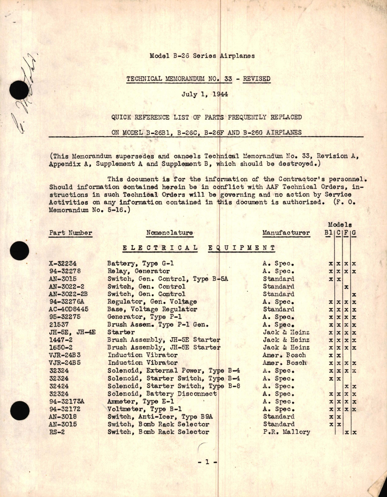 Sample page 1 from AirCorps Library document: Model B-26 Series Airplanes