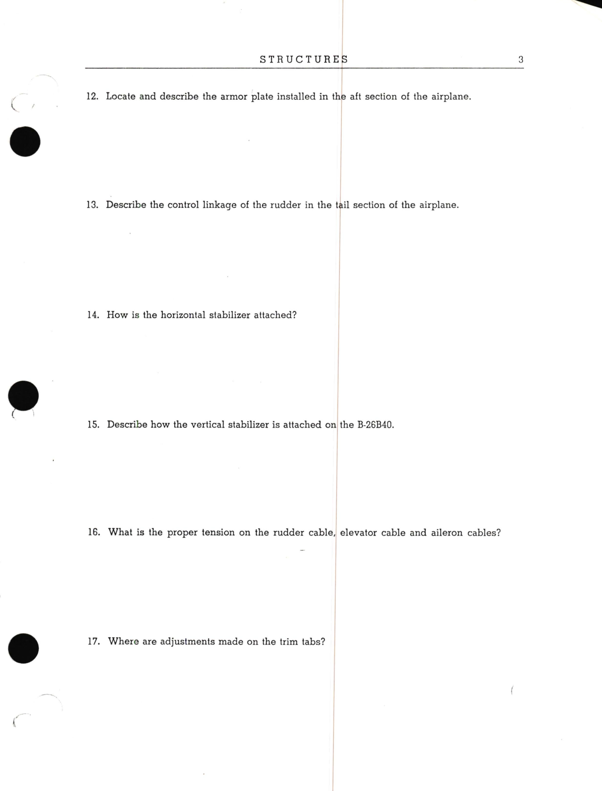 Sample page 5 from AirCorps Library document: B-26, Study Assignment and Questionnaire for the 20th Army Air Forces Technical Training Detachment