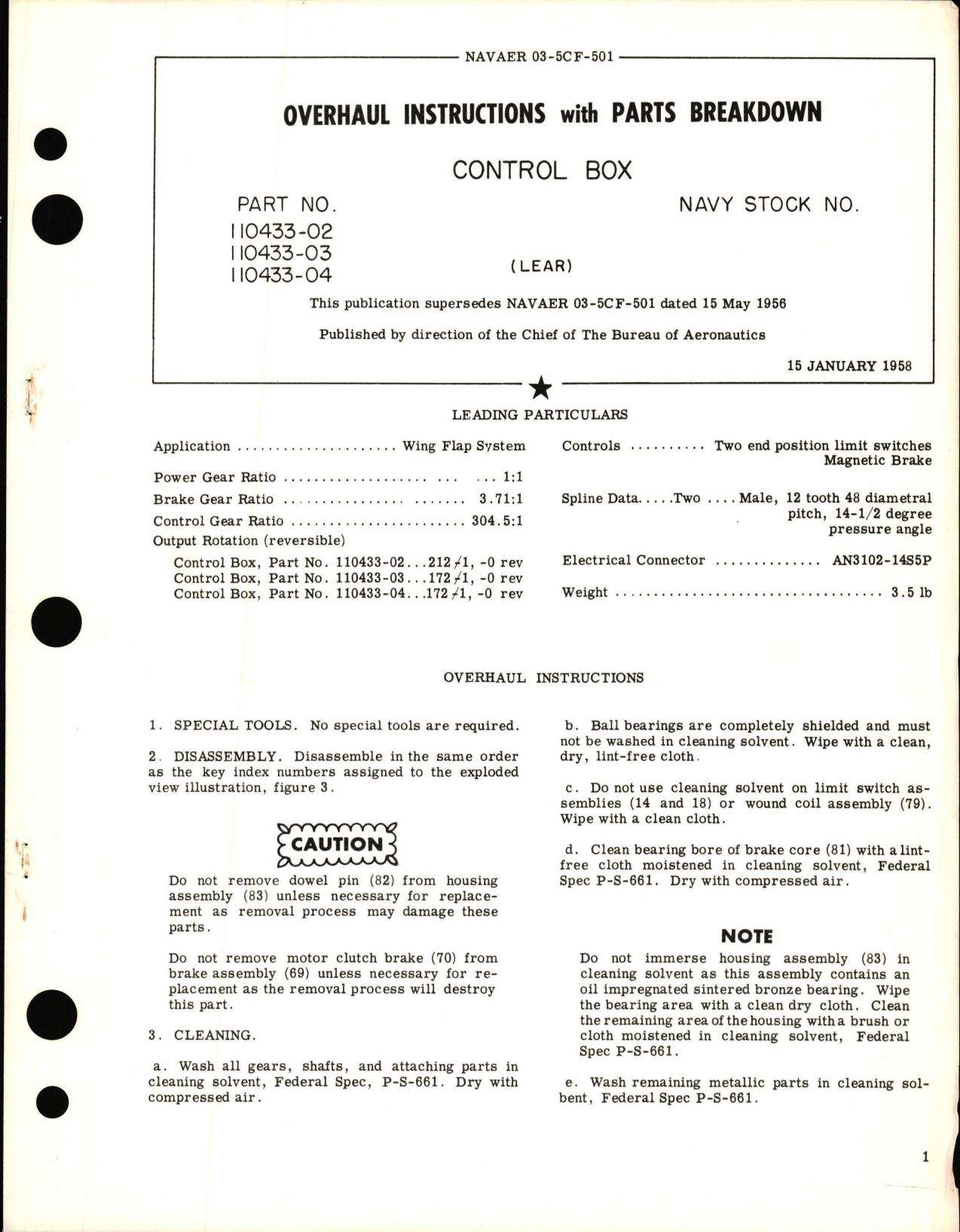 Sample page 1 from AirCorps Library document: Overhaul Instructions with Parts Breakdown for Control Box - Parts 110433-02, 110433-03 and 110433-04
