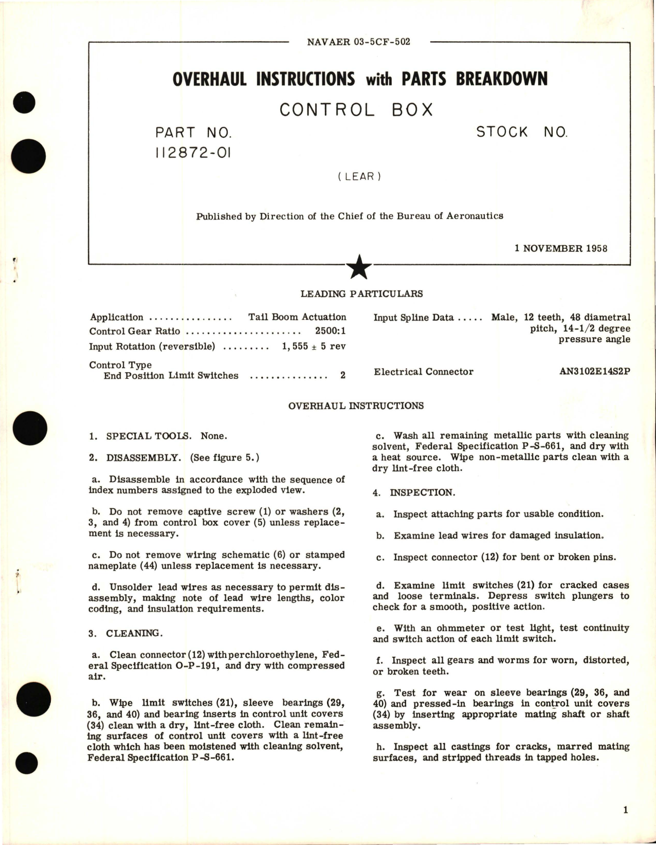 Sample page 1 from AirCorps Library document: Overhaul Instructions with Parts Breakdown for Control Box - Part 112872-01 